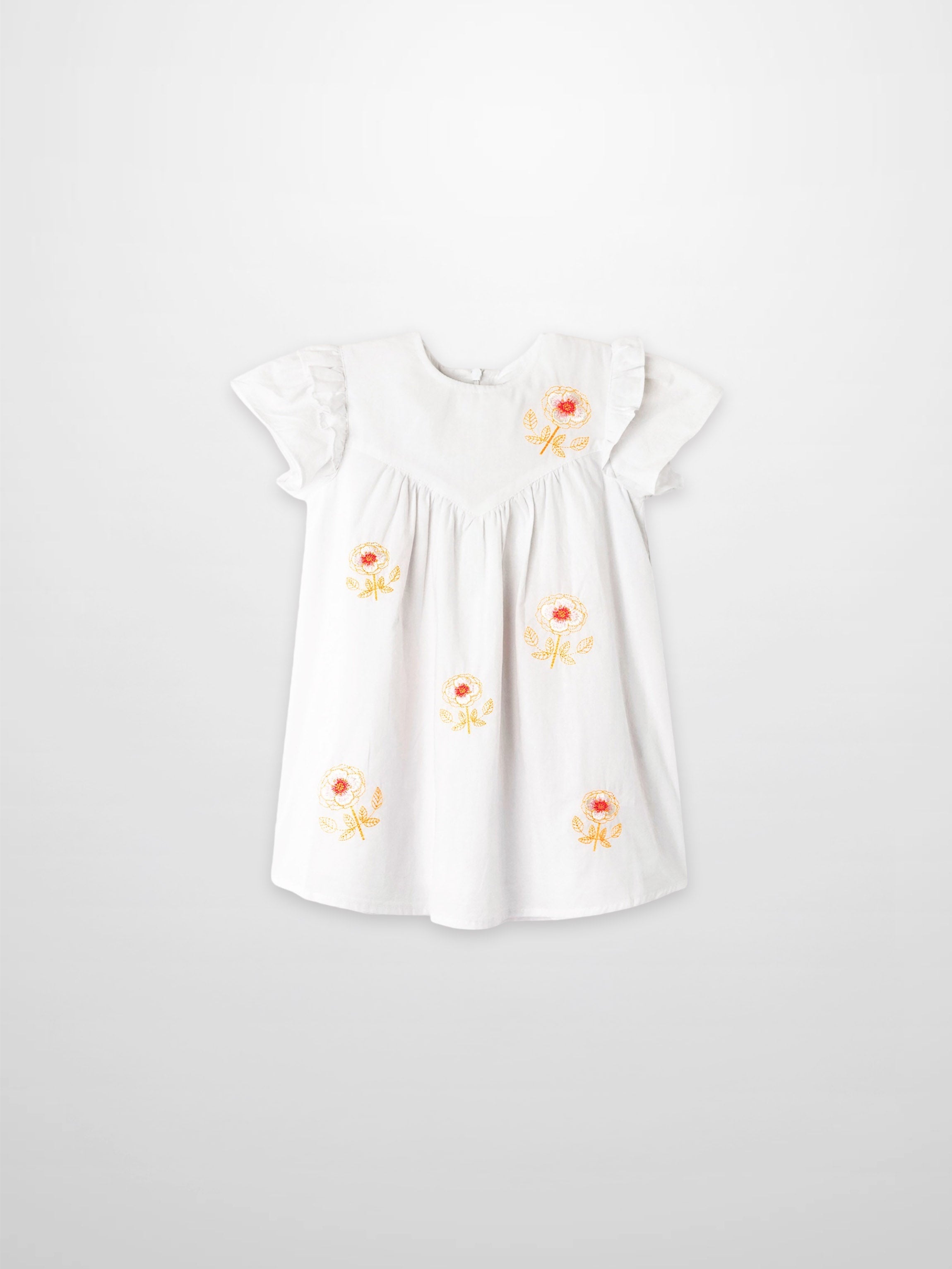 Embroidered Flower Dress - Short Sleeve