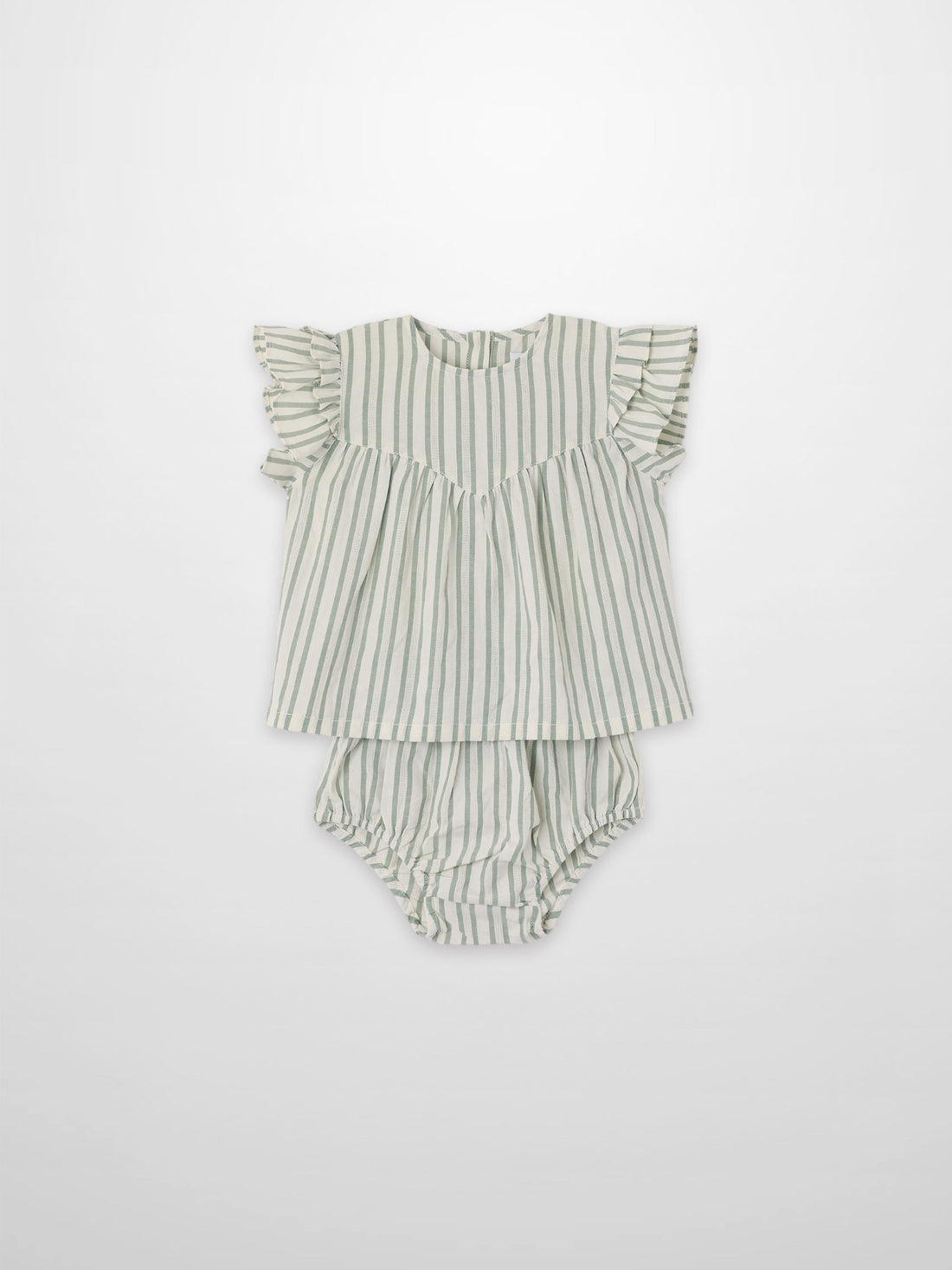 Green Striped Ruffled Shirt & Bloomers Set