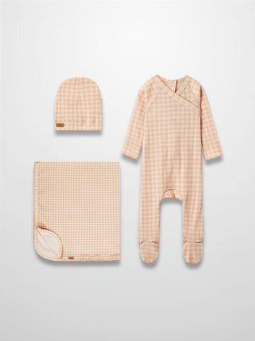 Oatmeal Grid Pink - Layette Set