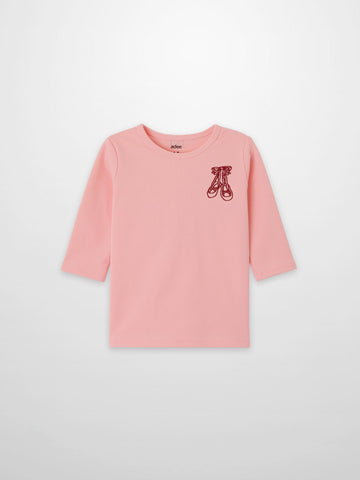 3/4 Sleeve Emblem T-shirt - Light Pink