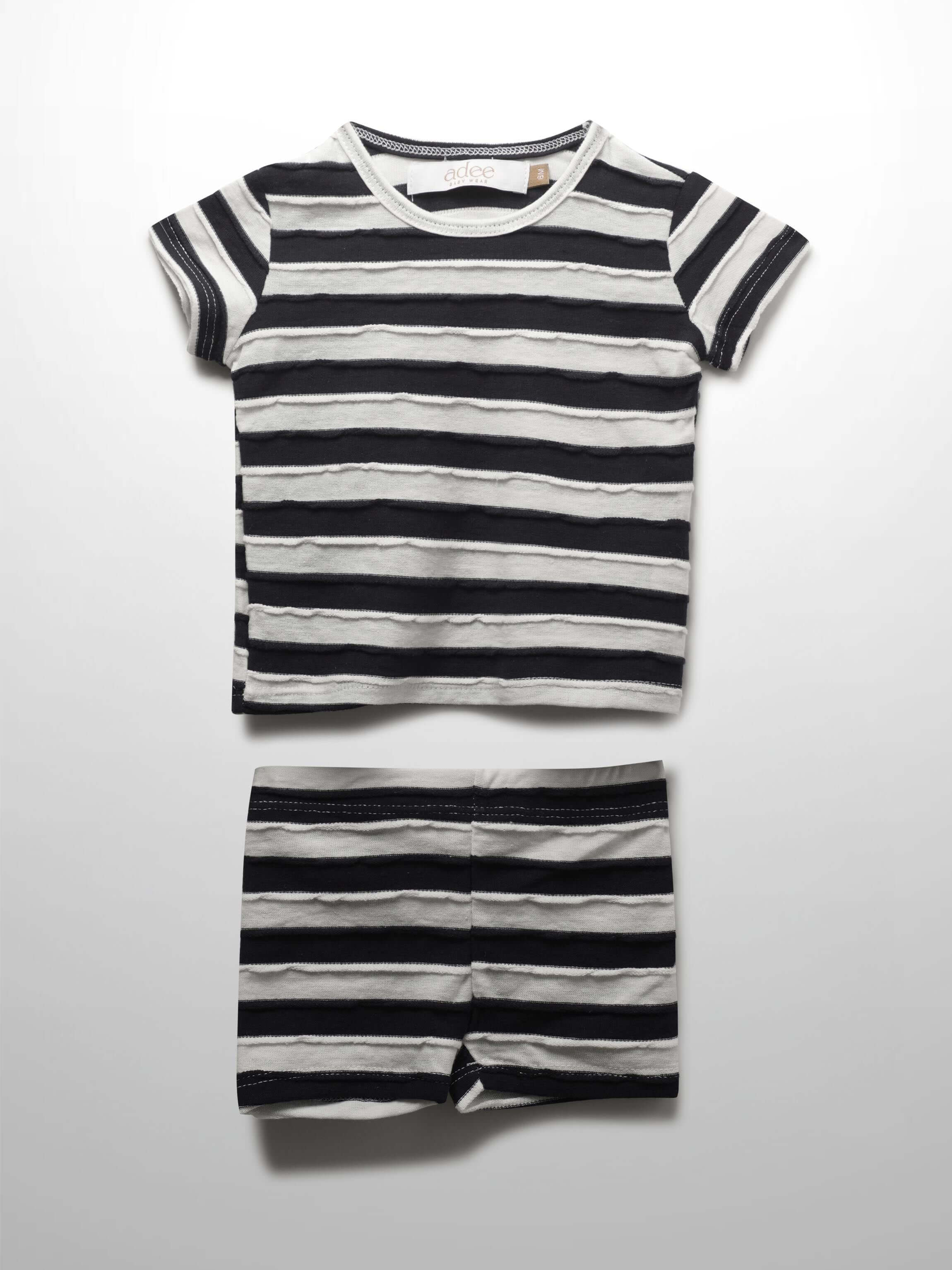Striped Textured Short Set- Blue
