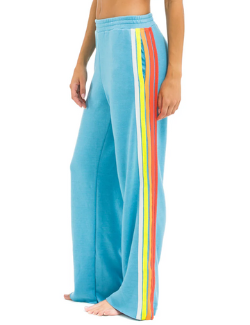 5 Stripe Wide Leg Pocket Sweatpants, Aquamarine/White Neon