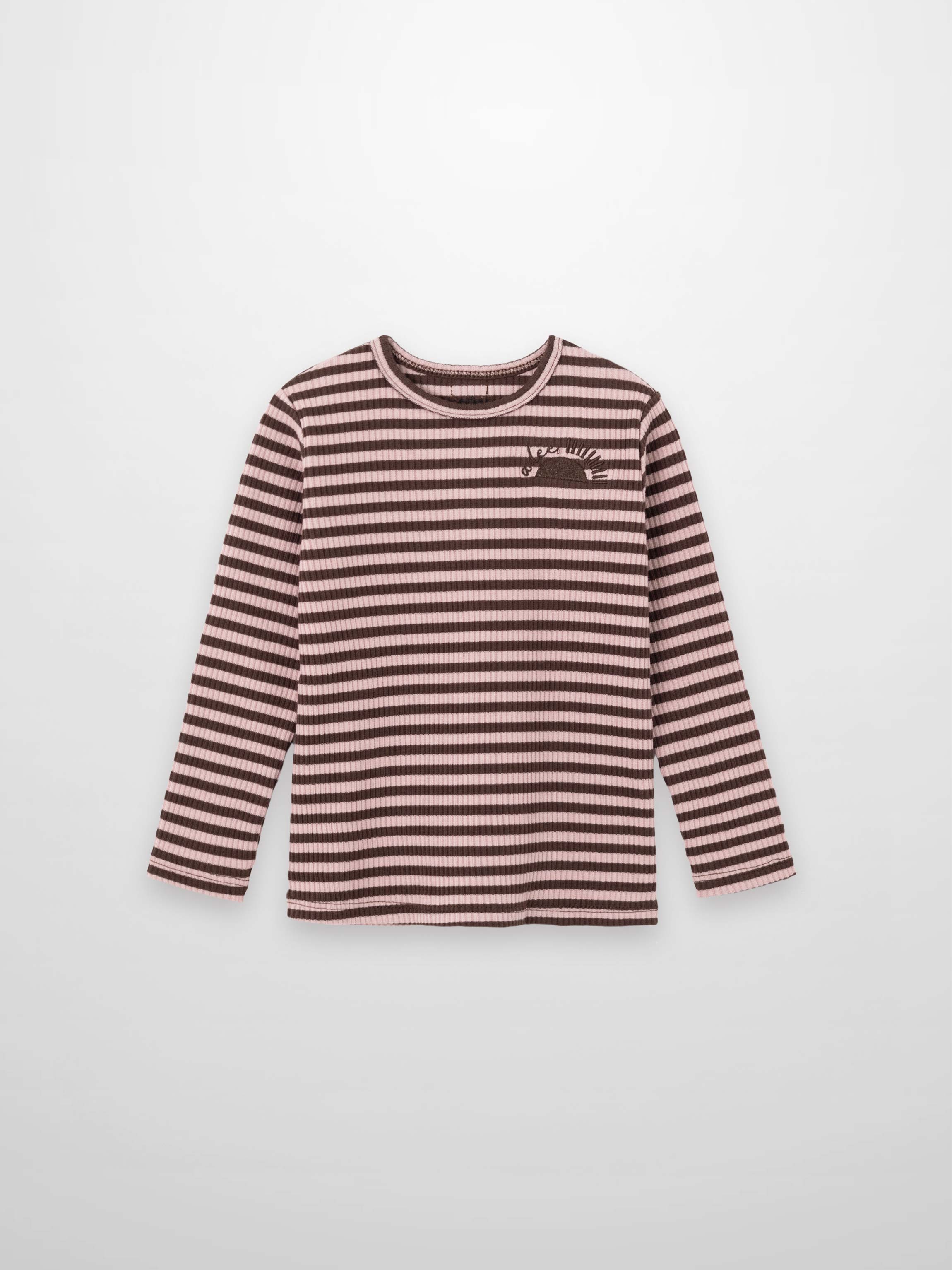 Striped Crew Neck T-Shirt - Brown & Pink