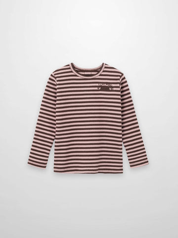 Striped Crew Neck T-Shirt - Brown & Pink