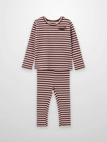 Striped Leggings Set - Brown & Pink