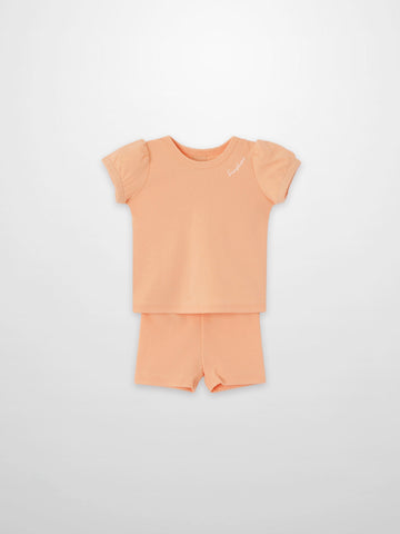 Short Puff Sleeve T-shirt & Shorts Set - Peach