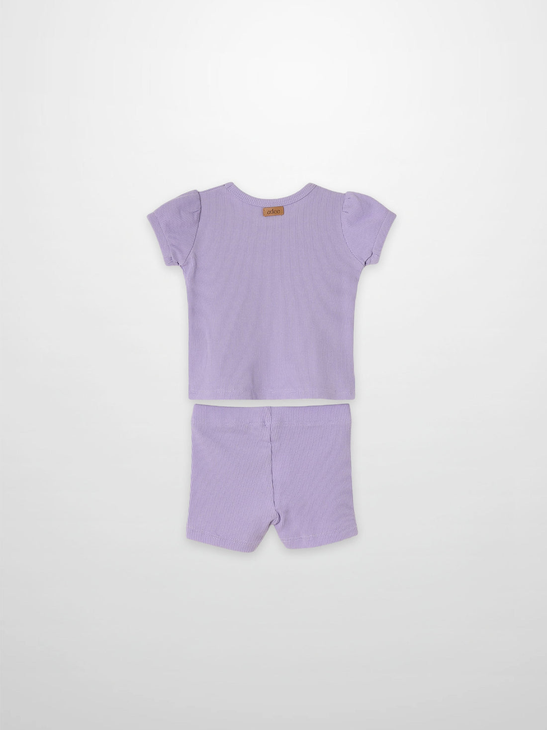 Ribbed Short Puff Sleeve T-shirt & Shorts Set - Lavender