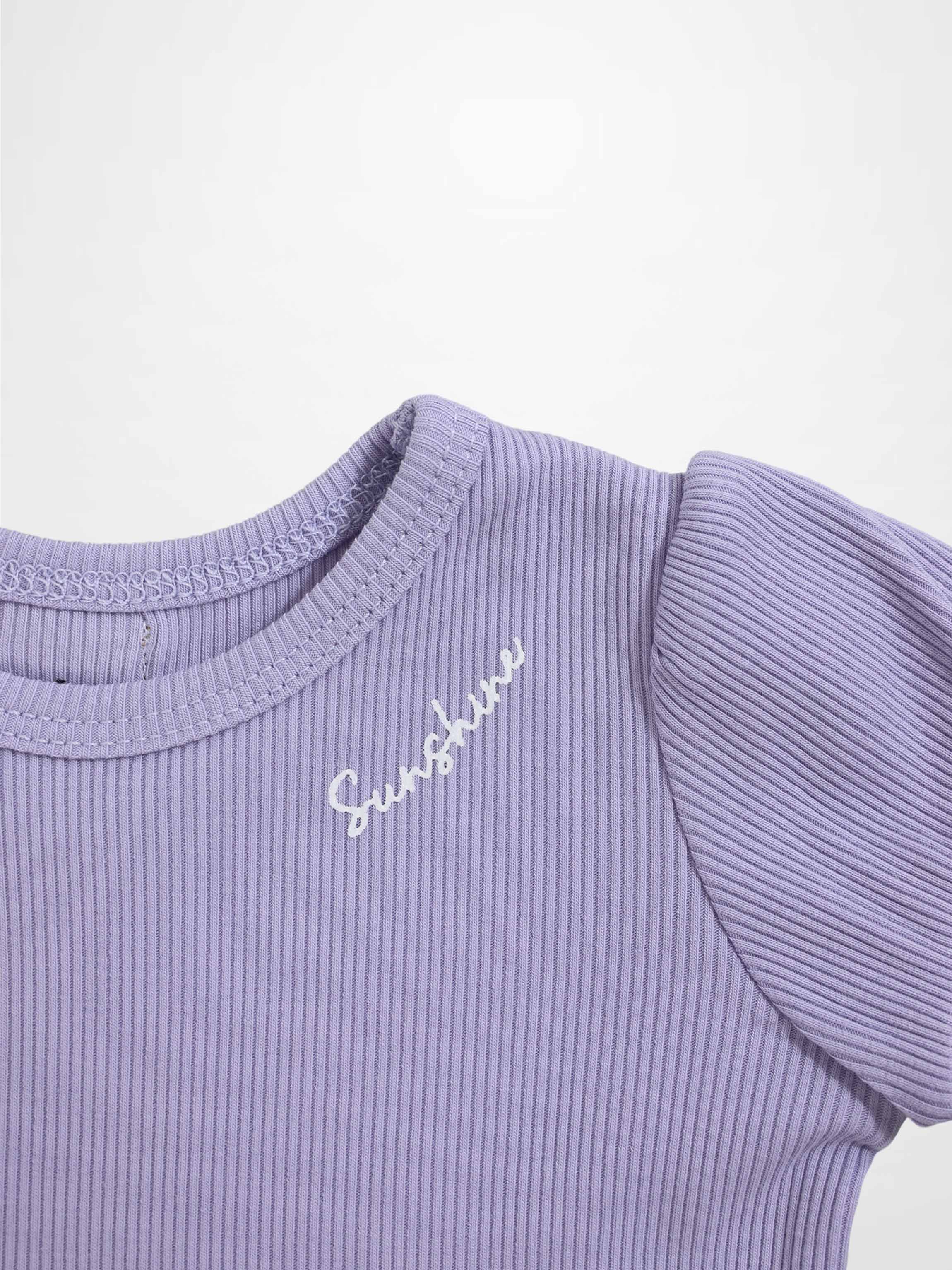 Ribbed Short Puff Sleeve T-shirt & Shorts Set - Lavender