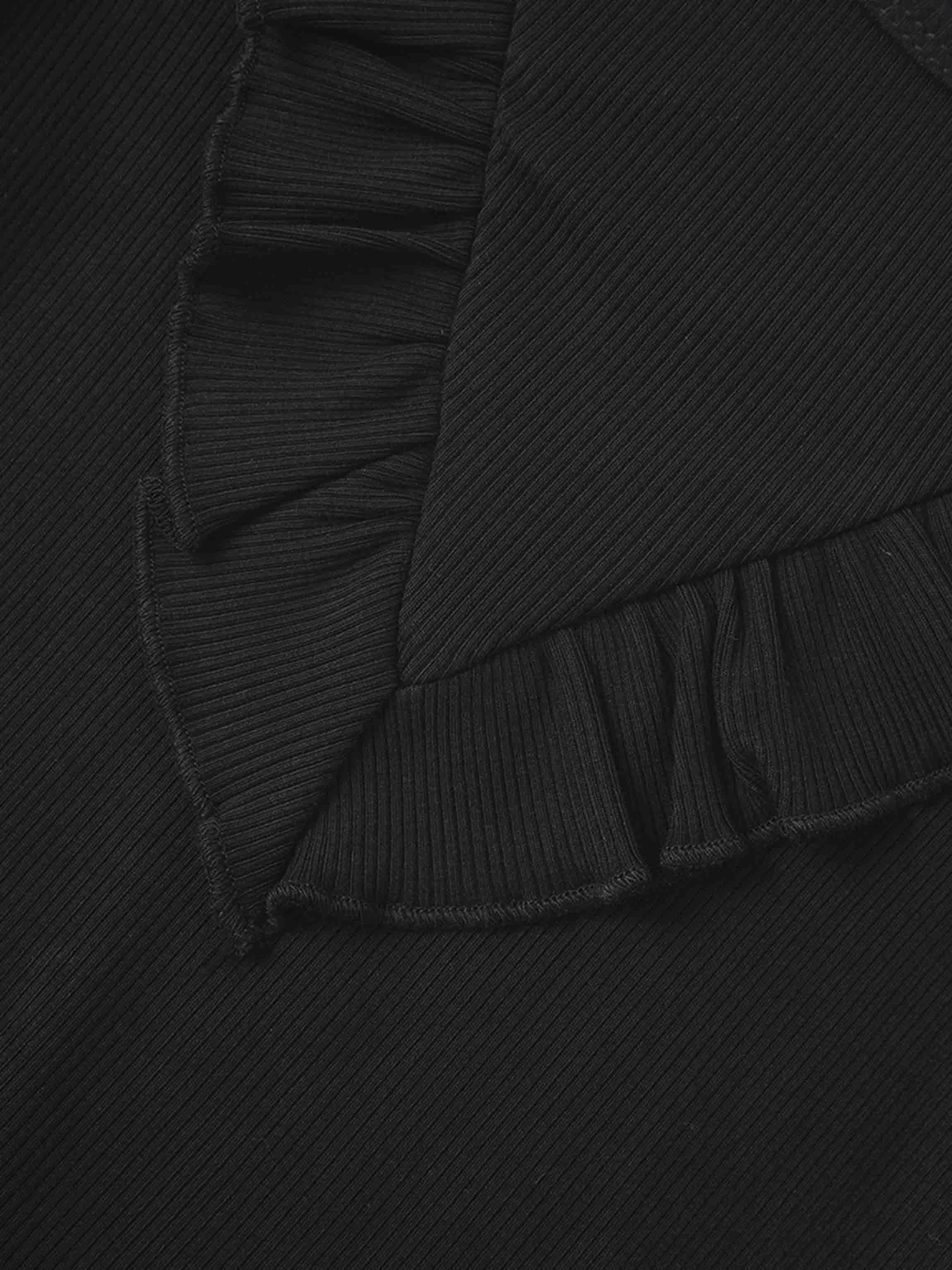 Ruffle Thin Ribbed Pajama - Black