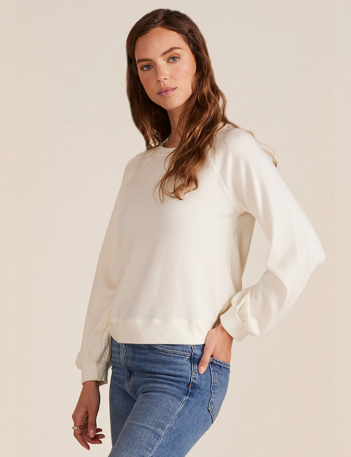 Long Sleeve Raglan Top, Cream