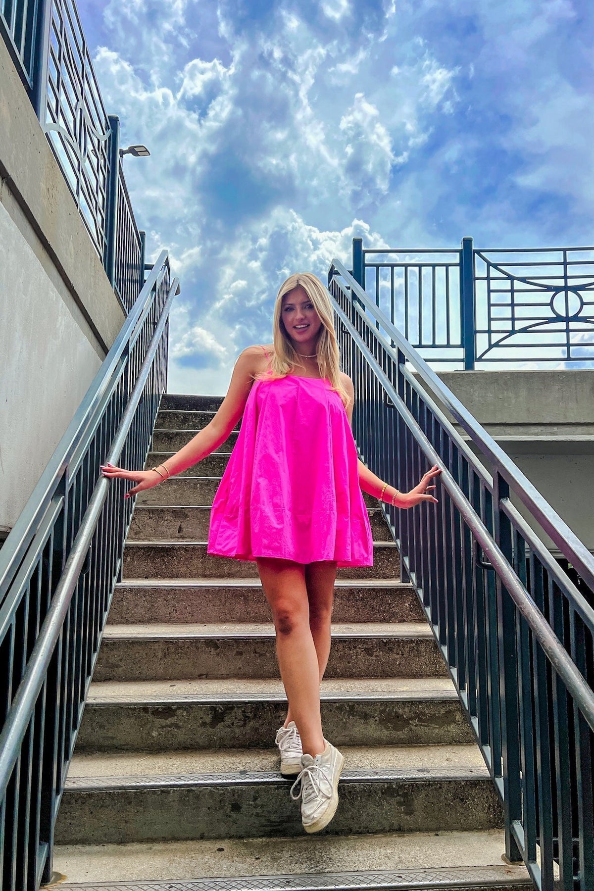 Neon Pink Tie Strap Casual Mini Dress