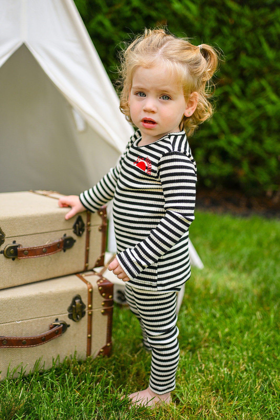 Striped Legging Set - Black & White