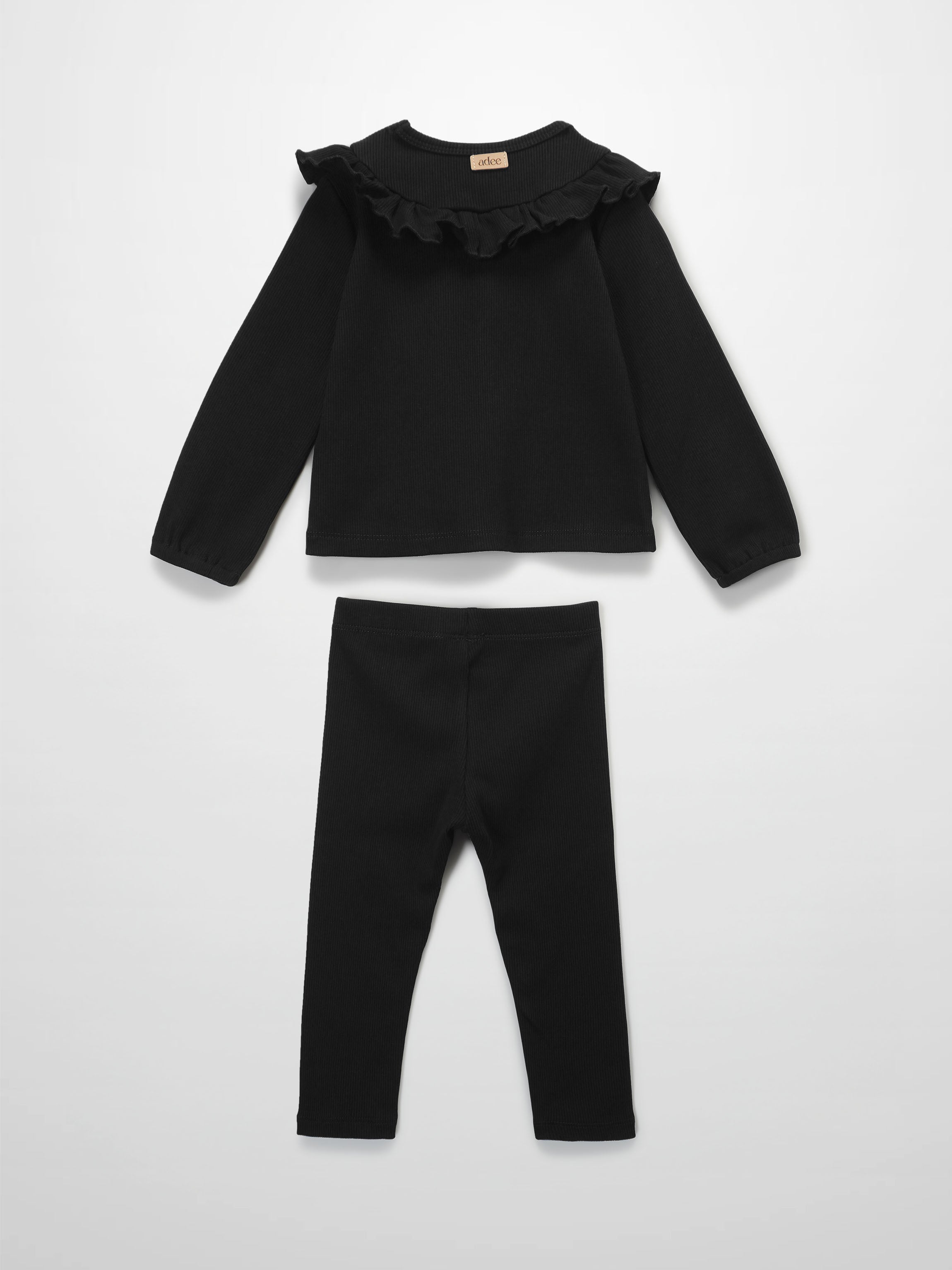 Ruffle Thin Ribbed Pajama - Black