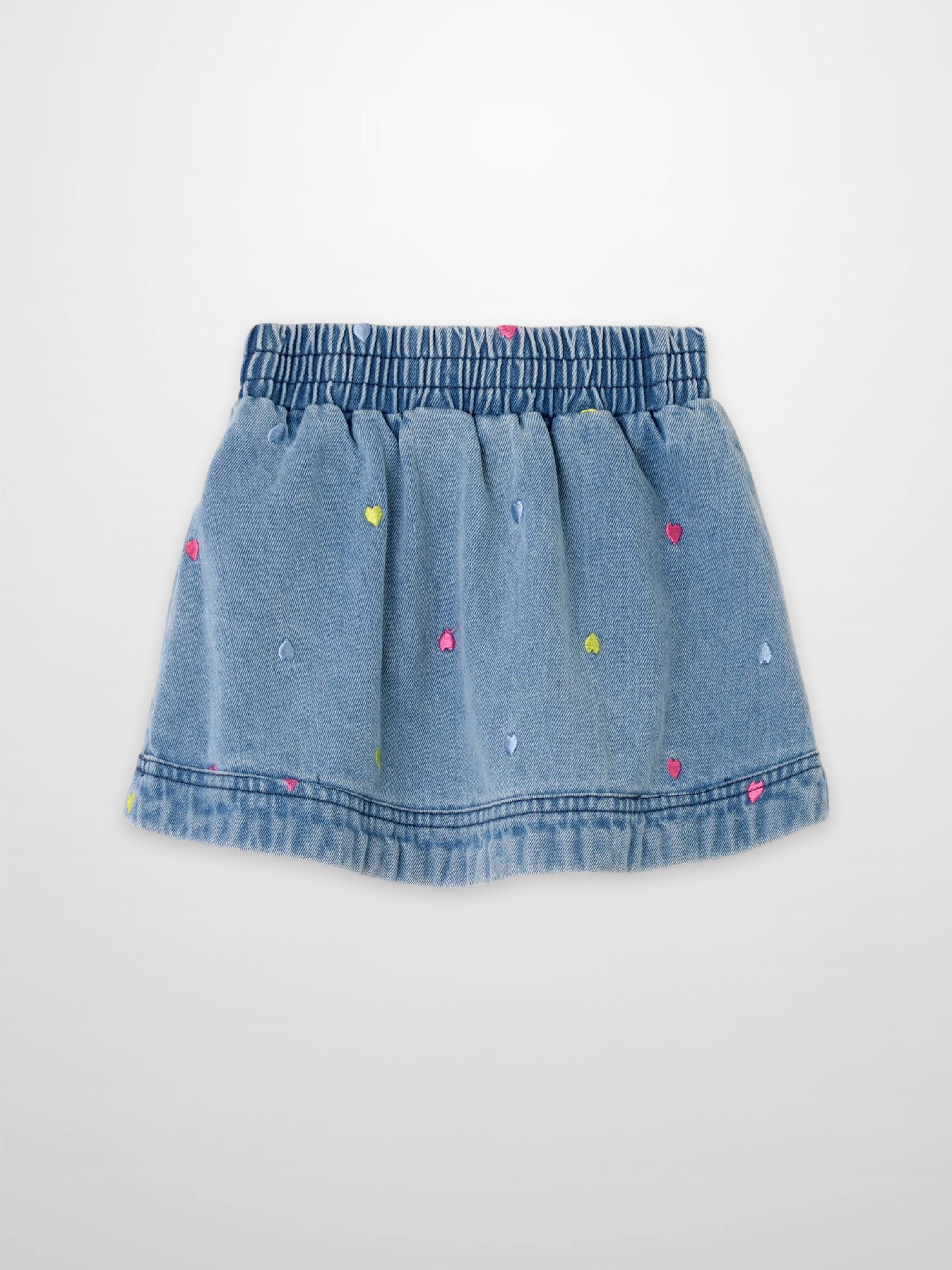 Embroidered Heart Denim Skirt