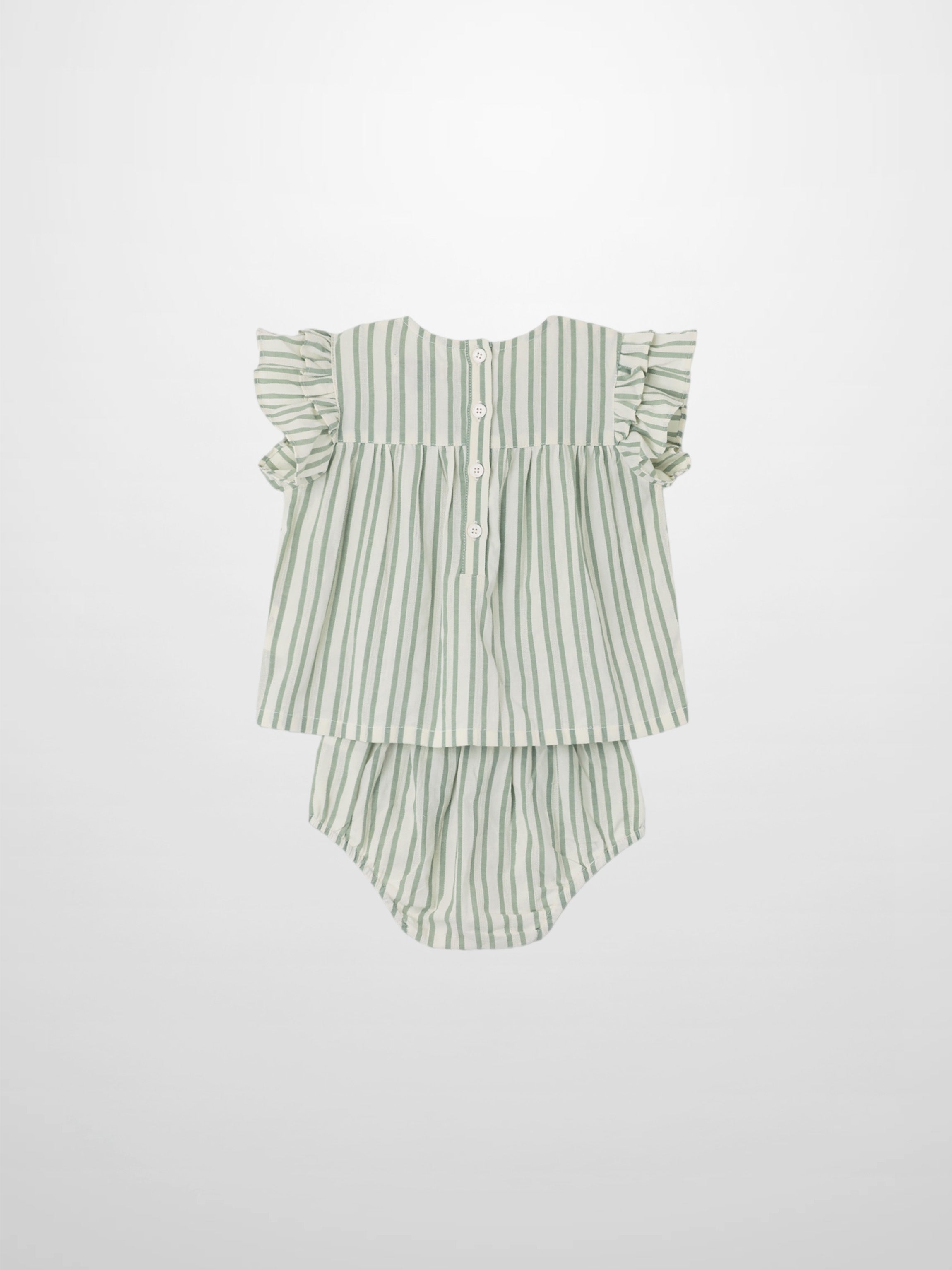 Green Striped Ruffled Shirt & Bloomers Set