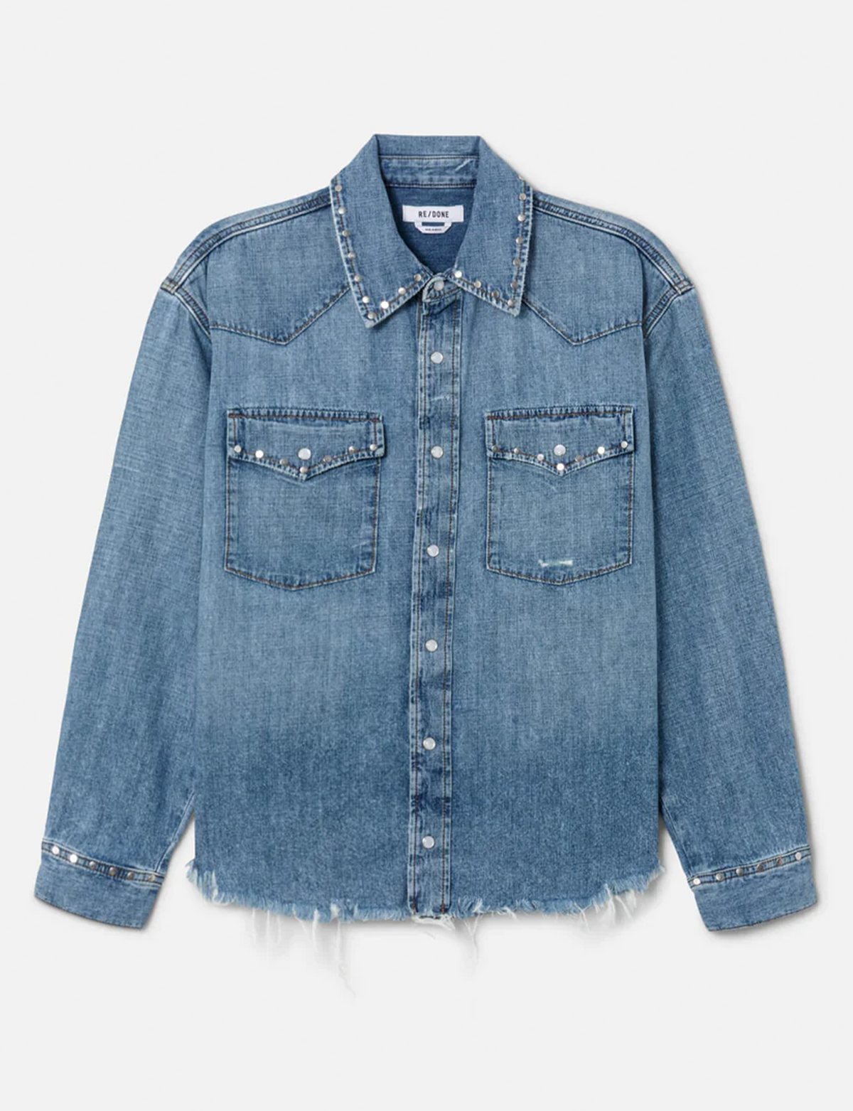 Distressed Western Shirt, Vintage Biker/Blue Stud