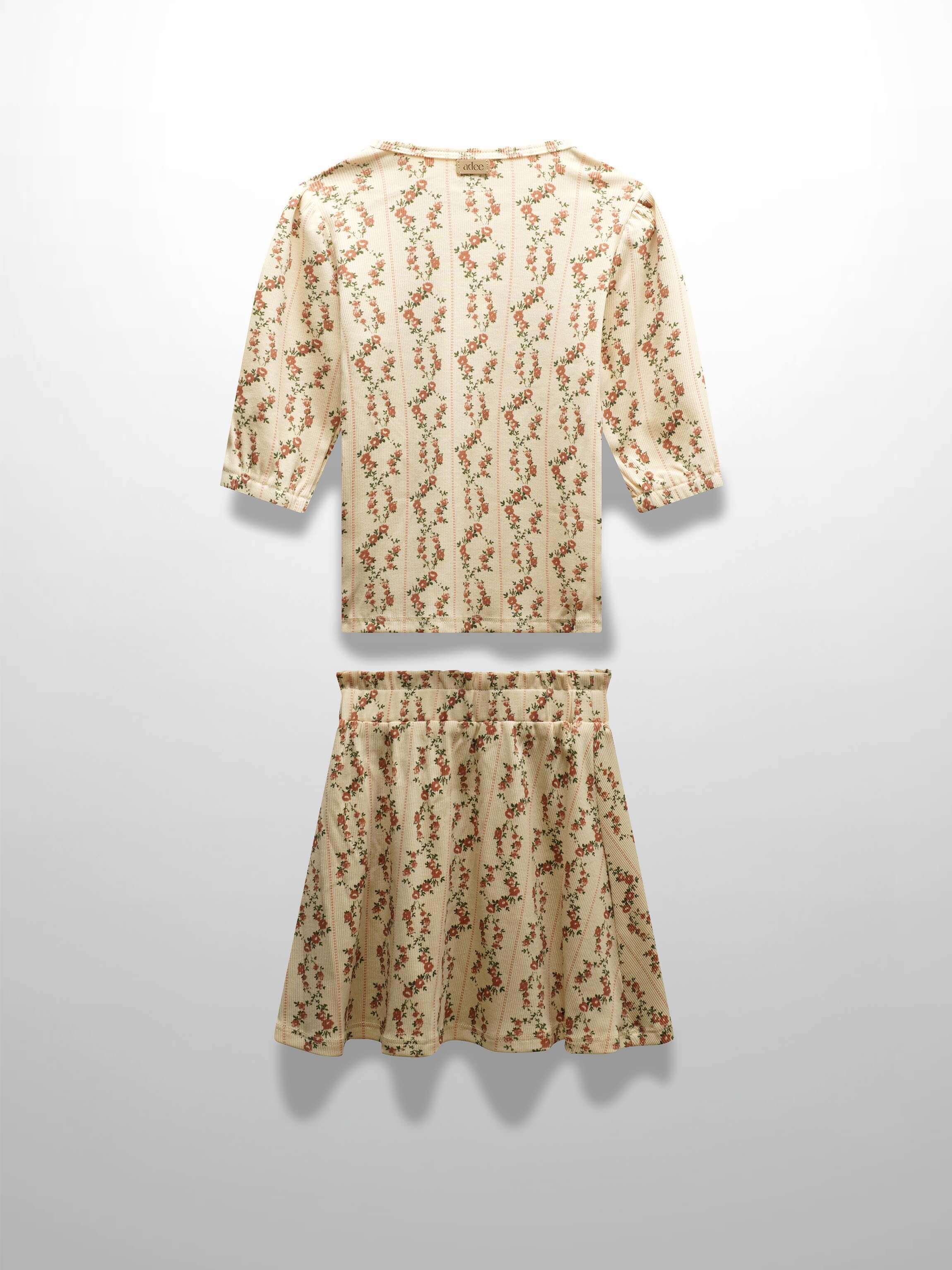 Floral Cascade 3/4 Sleeve Shirt & Skirt