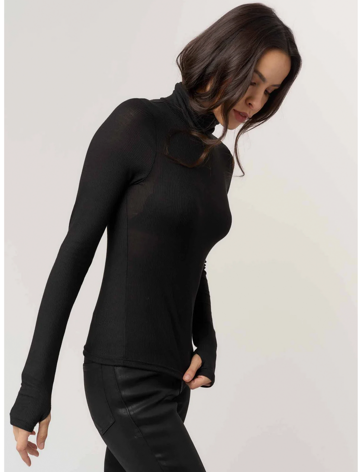 Olive Longsleeve Rib Turtleneck, Black
