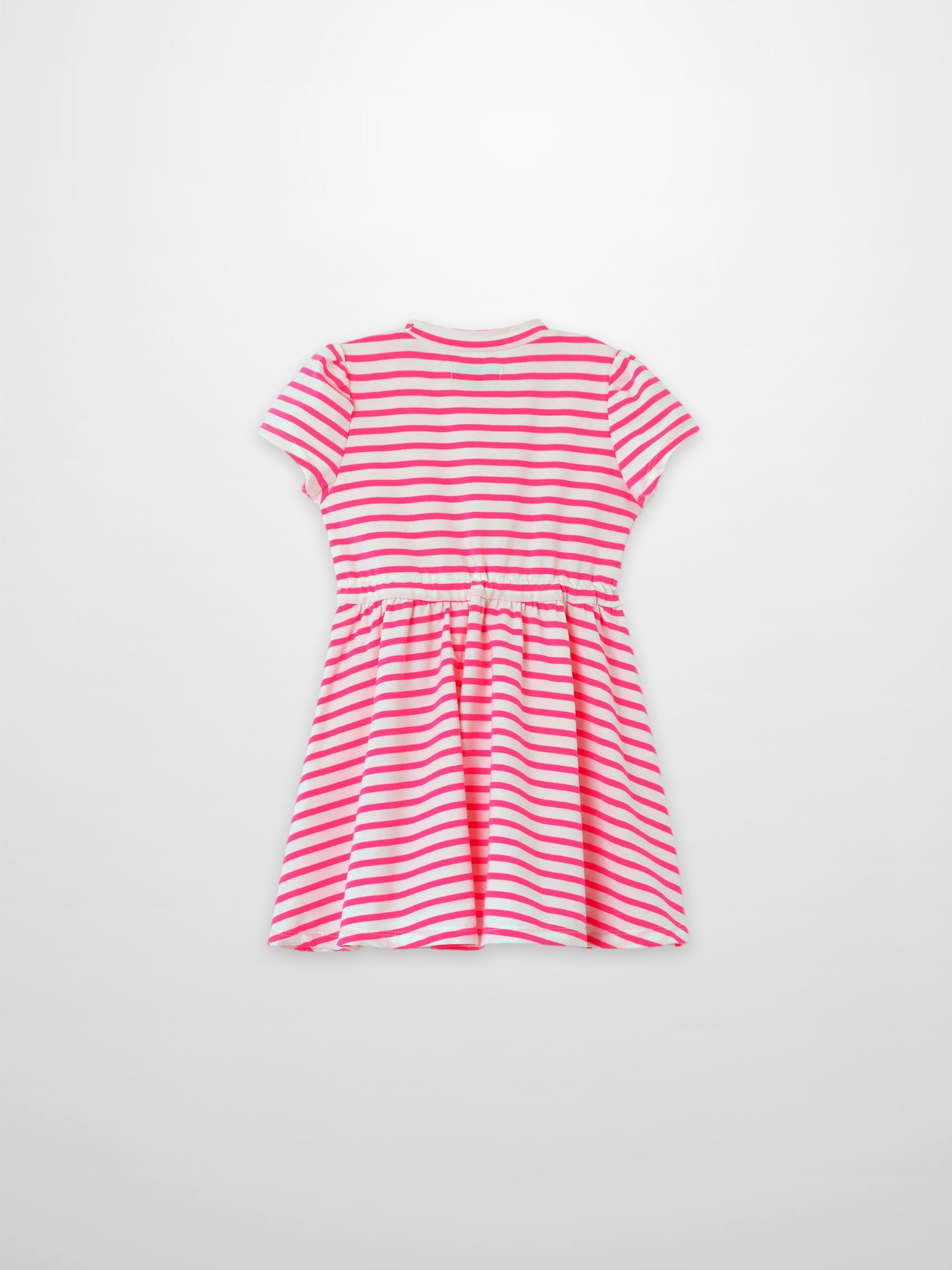 Neon Pink Striped Dress -  Short Sleeve