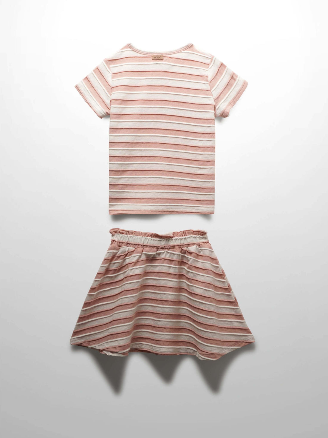 Striped Textured Skirt Set- Short Sleeve