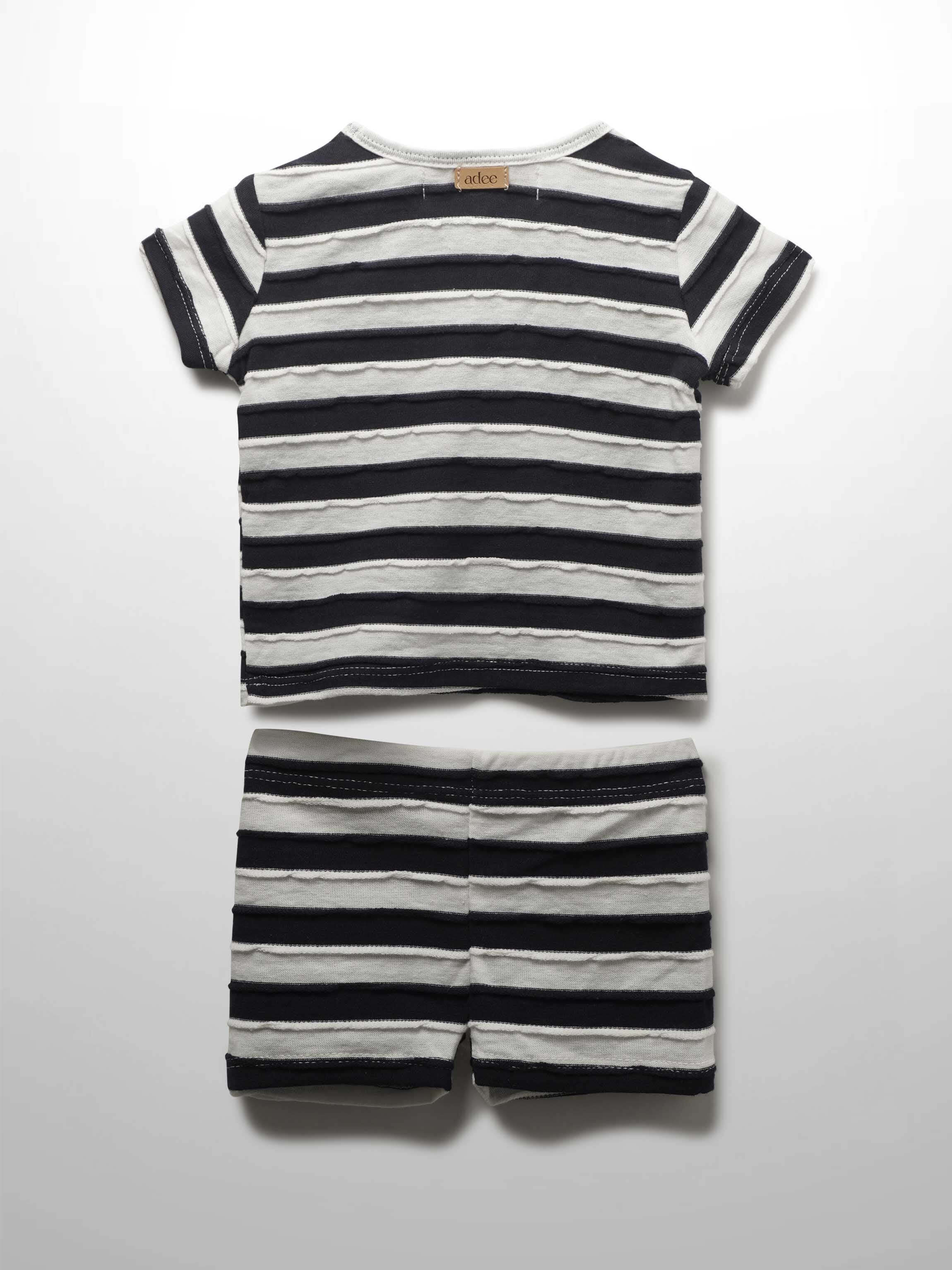 Striped Textured Short Set- Blue