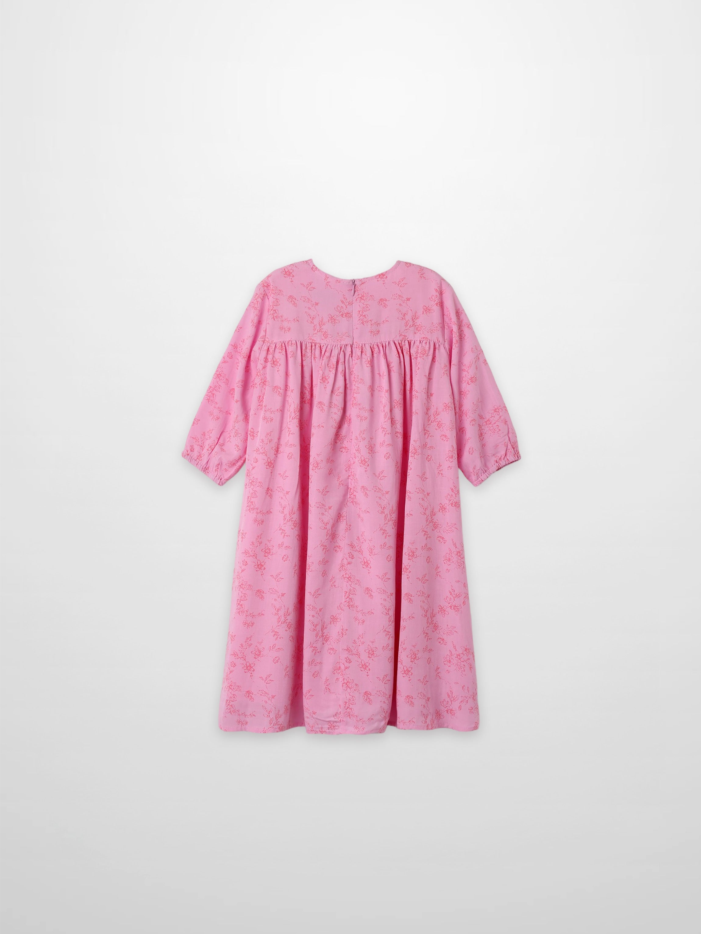 Pink Flower Dress - 3/4 Sleeve