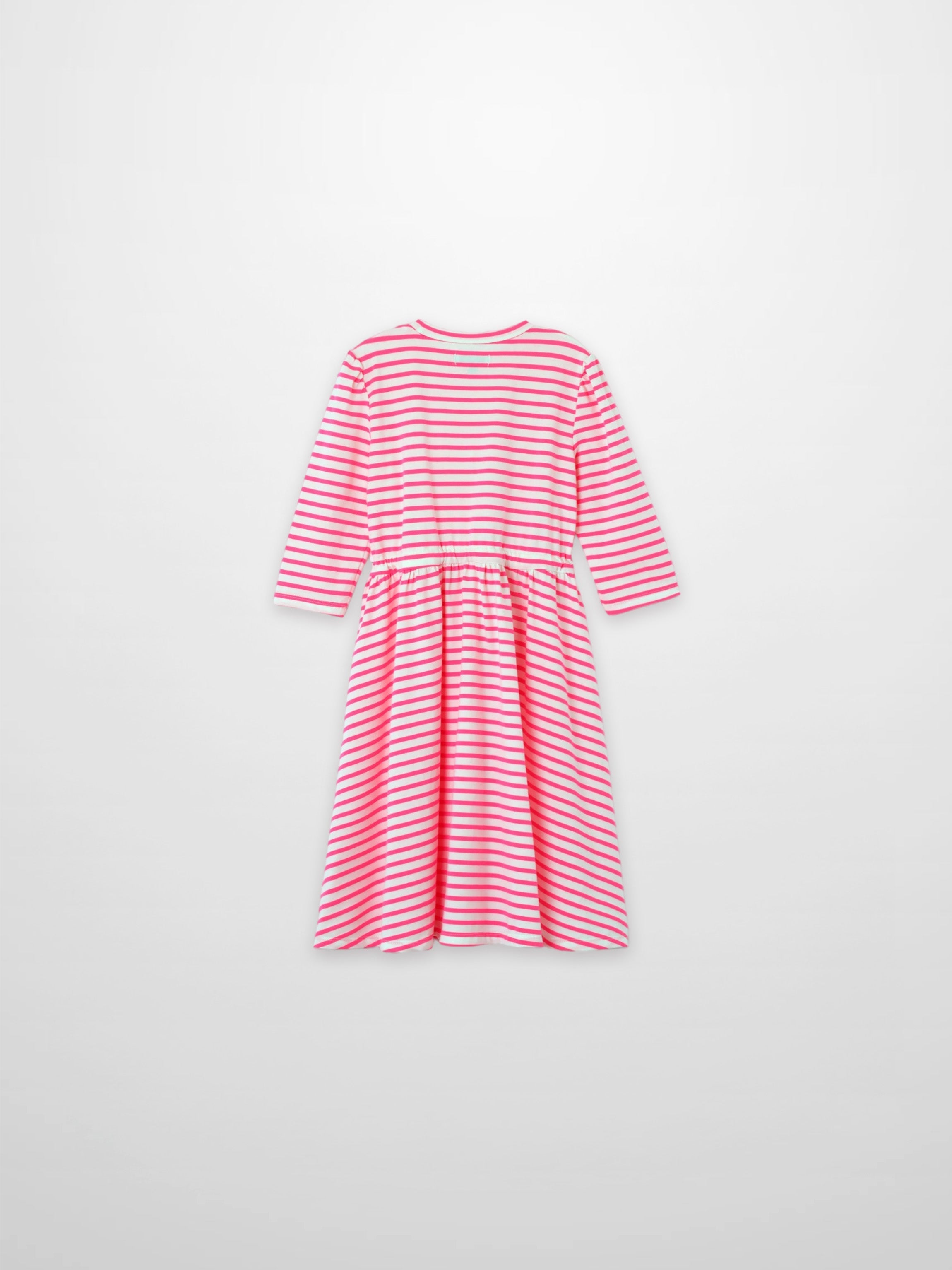Neon Pink Striped Dress -  3/4 Sleeve