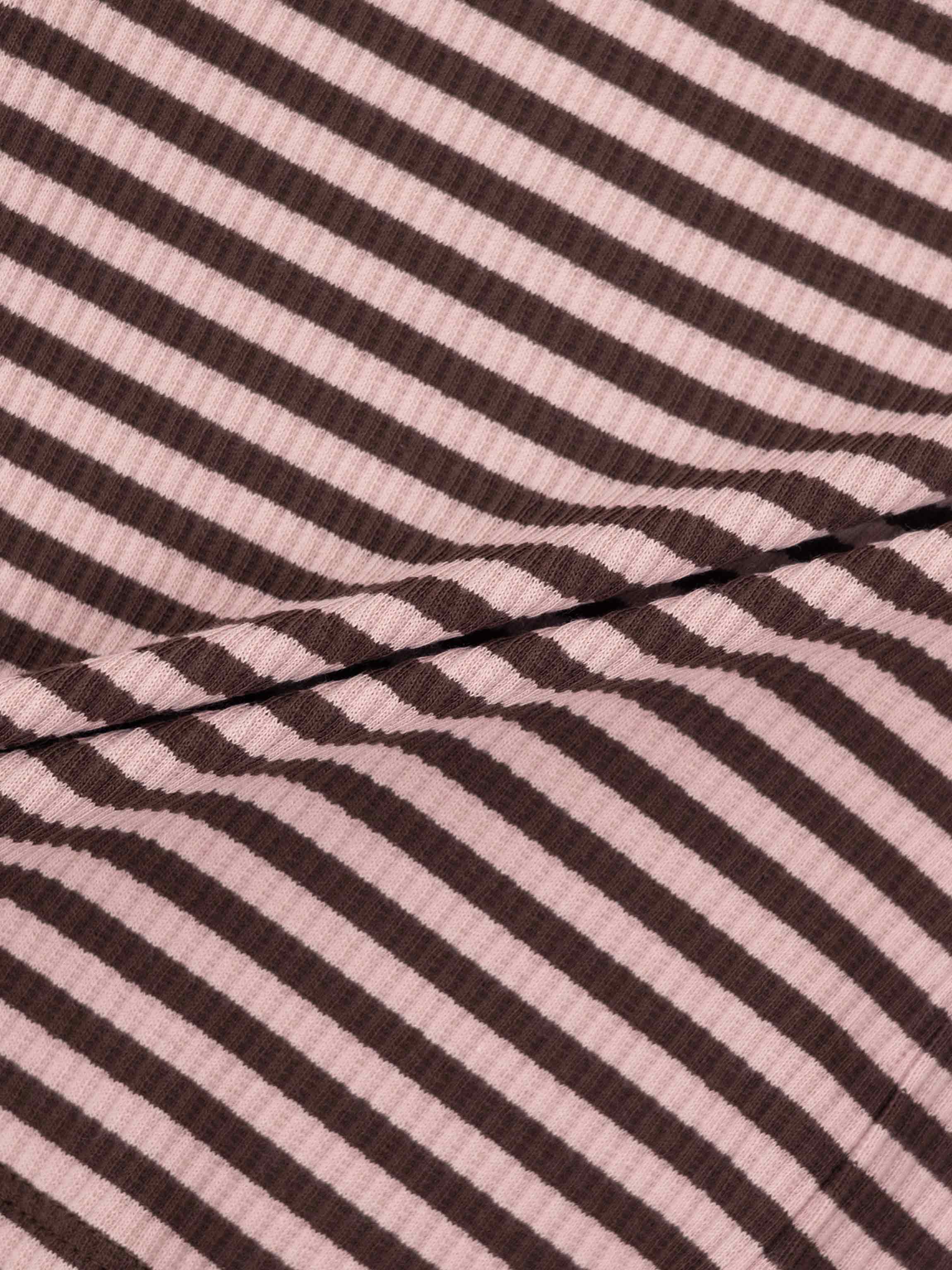 Striped Mock Neck T-Shirt - Brown & Pink