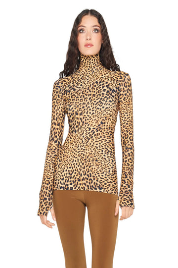 Slim Fit Long Sleeve Turtle Top - Cheetah Patch