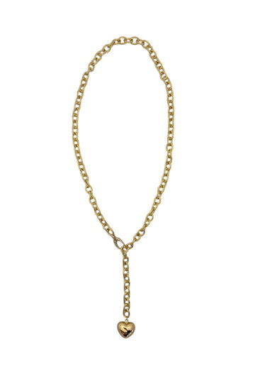 Twist Link Chain Puffy Heart Necklace - Gold