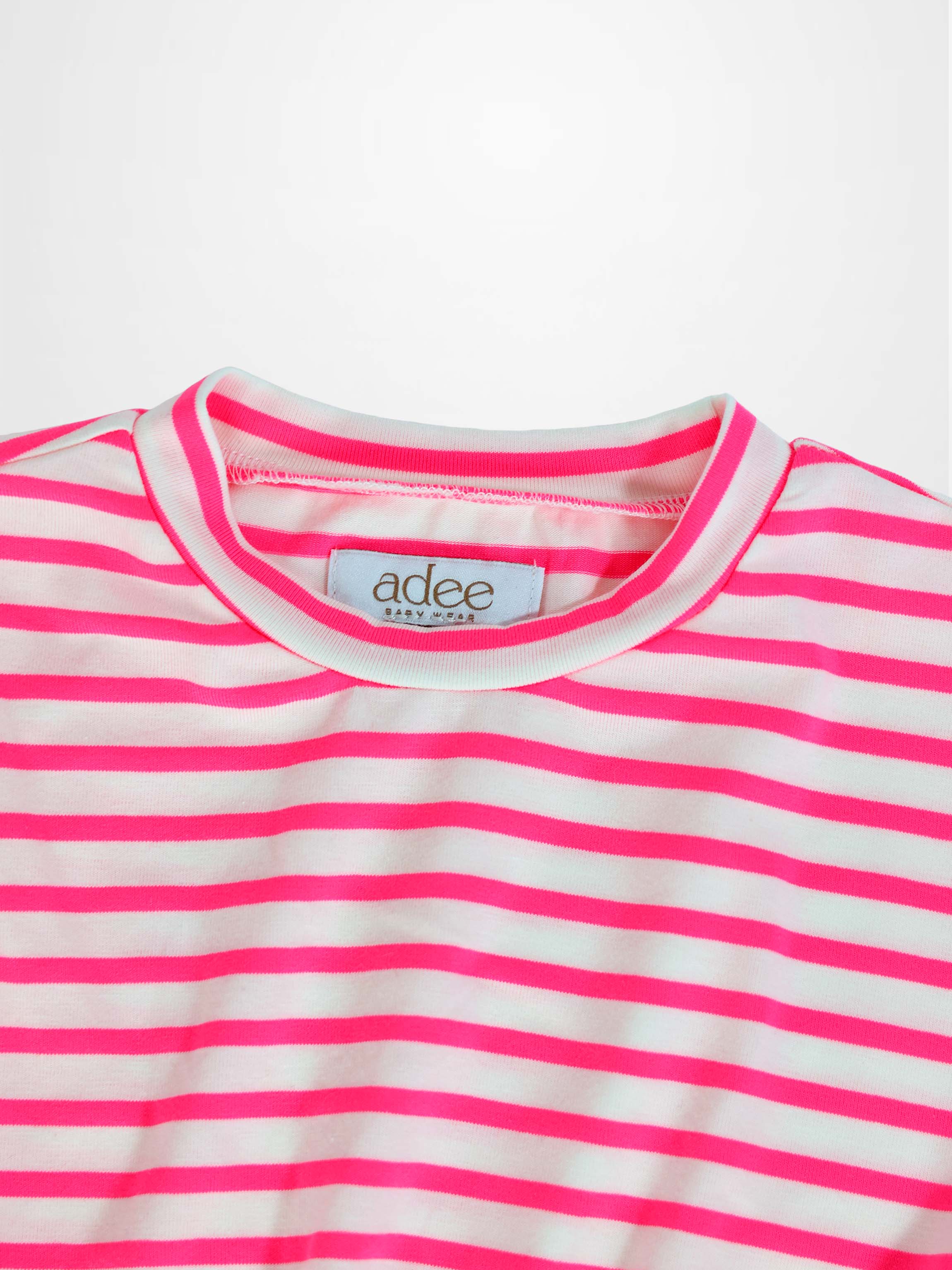 Neon Pink Striped Dress -  3/4 Sleeve