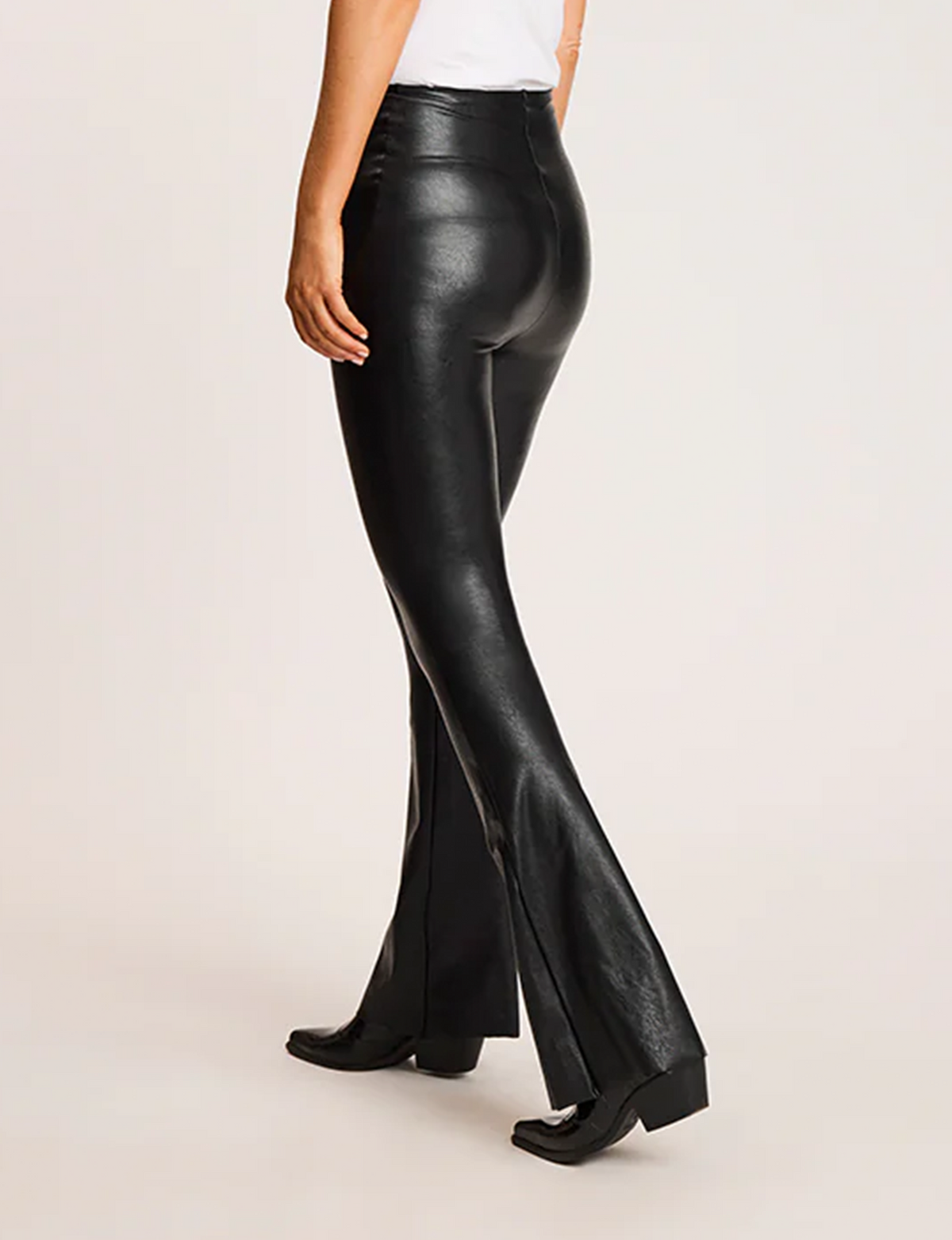 Faux Leather Flared Legging, Black