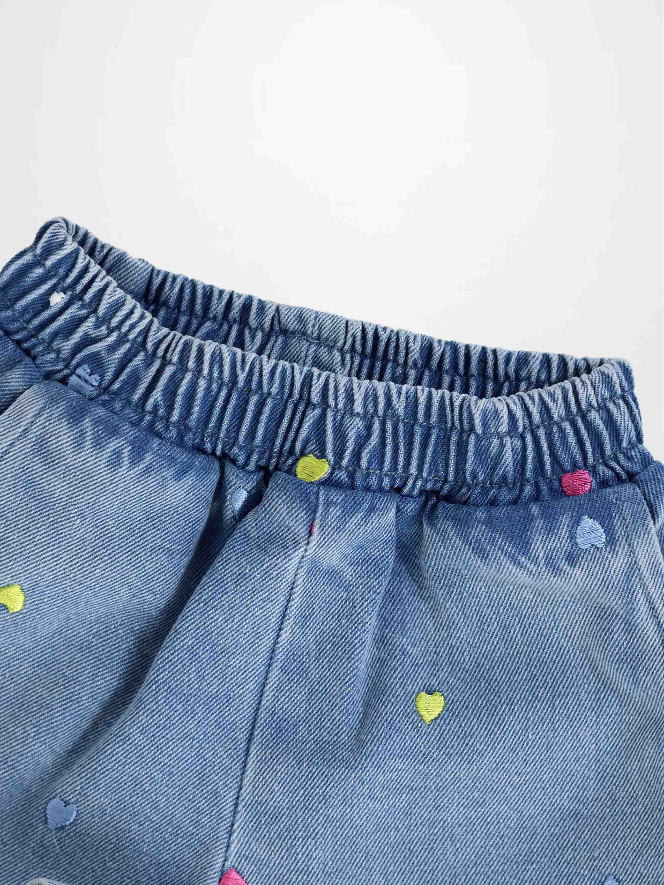 Embroidered Heart Denim Shorts