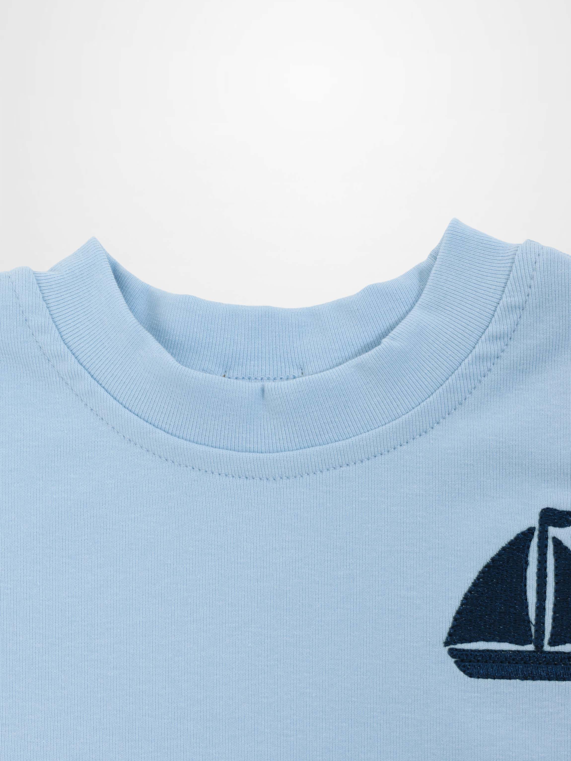 Short Sleeve Emblem Boxy T-Shirt - Light Blue