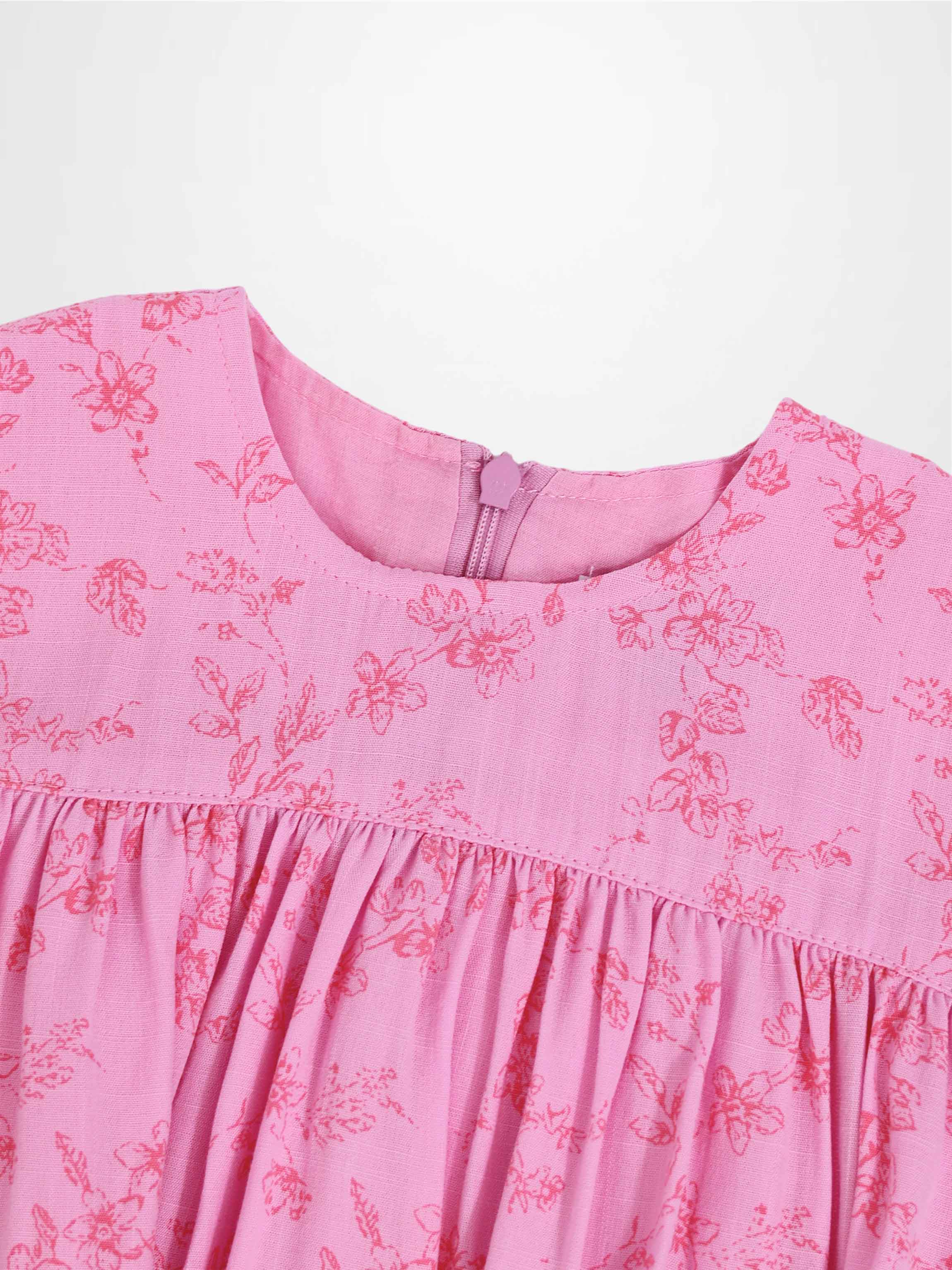 Pink Flower Dress - 3/4 Sleeve