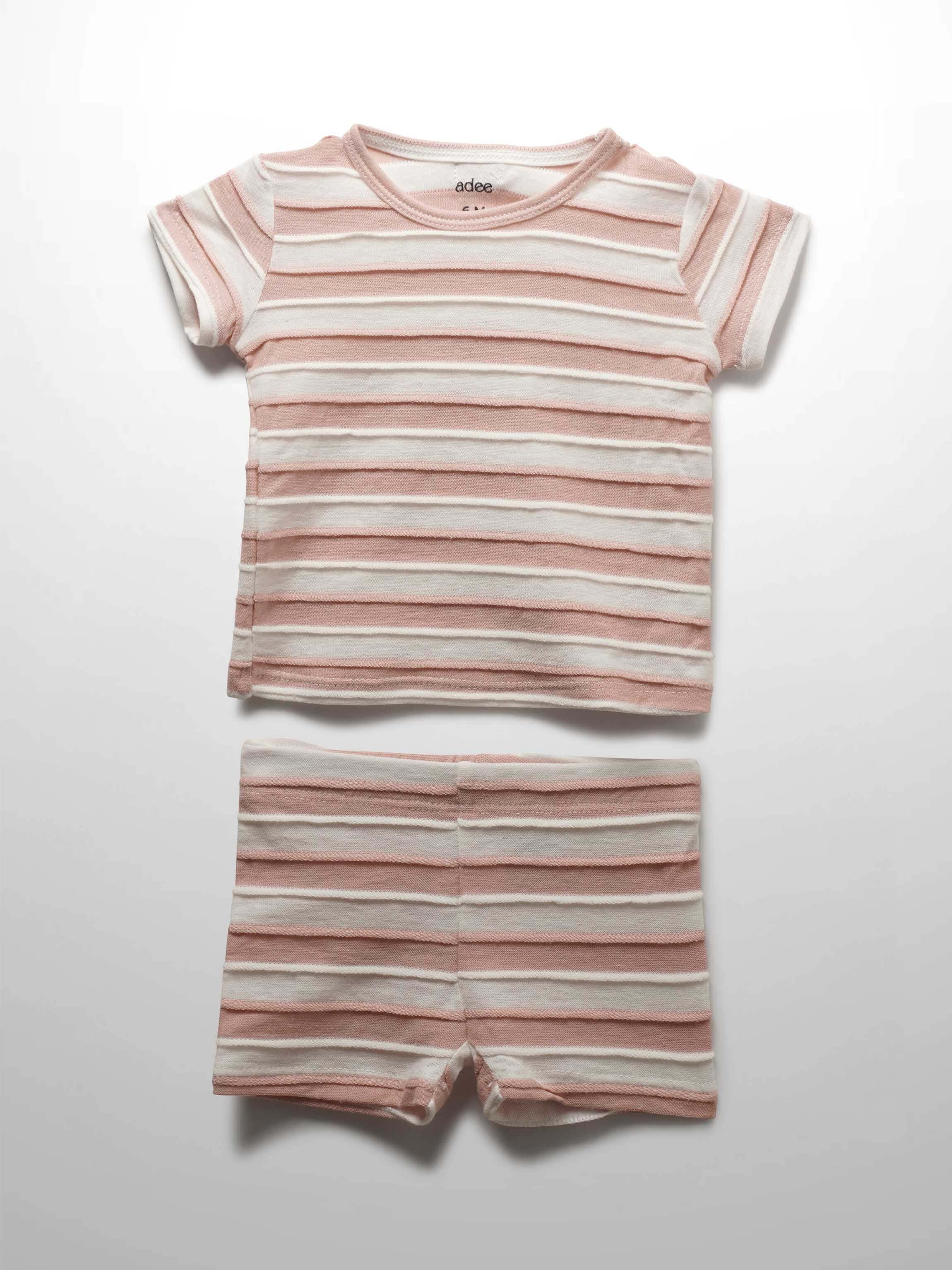 Striped Textured Short Set- Pink
