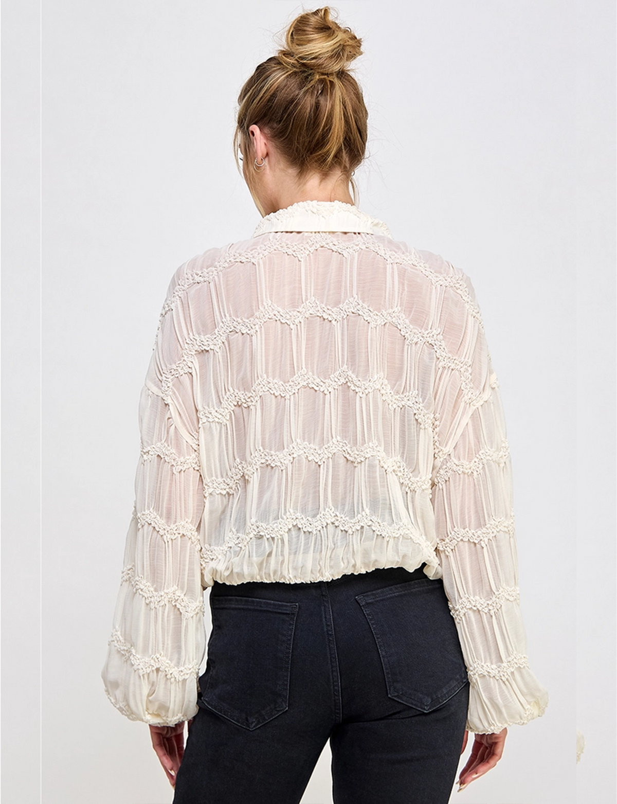 Romantic Sheer Blouse, Butter Cream