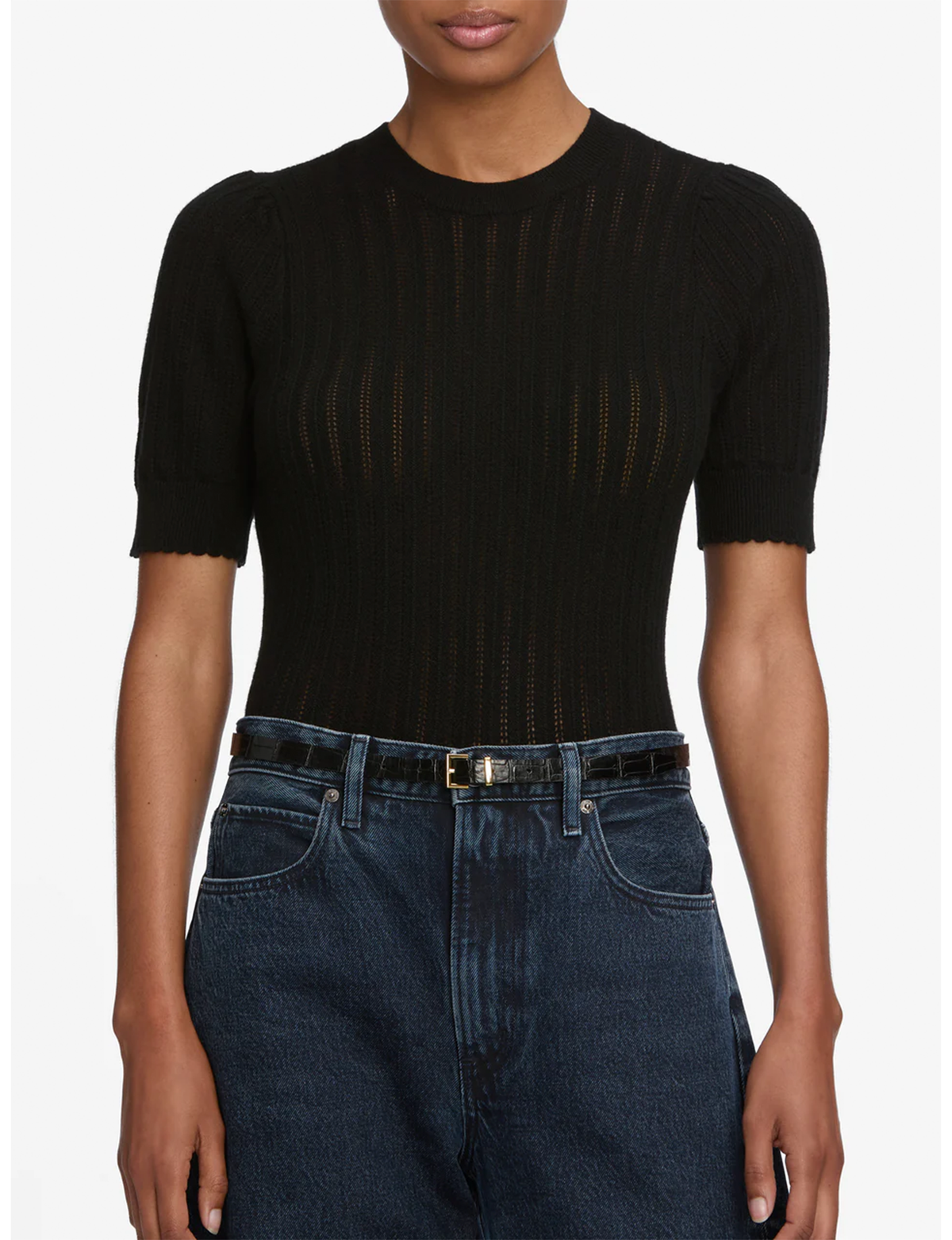Ladder Pointelle Sweater, Black