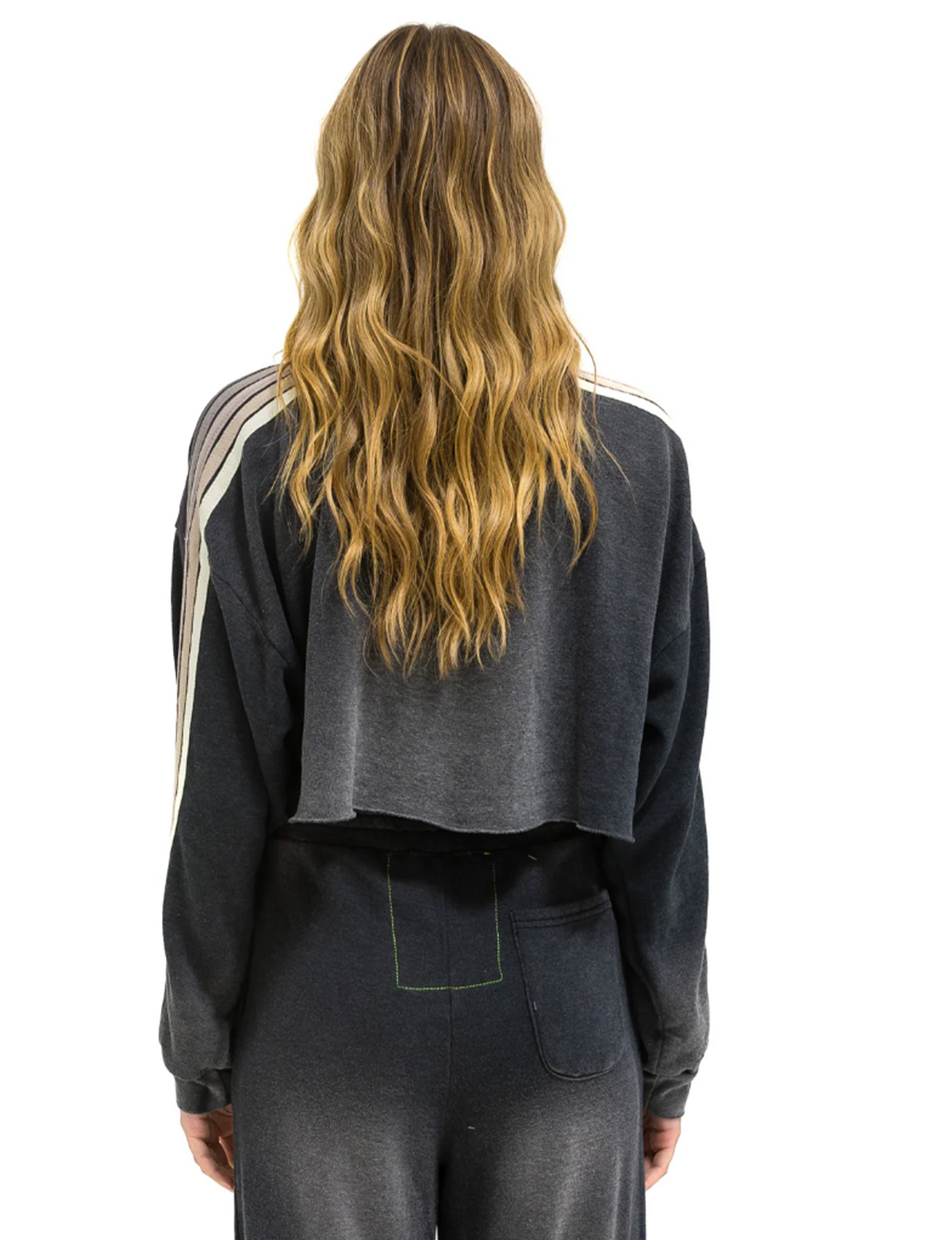 Relaxed Cropped Crew Stripe Sweatshirt, Faded Smoke