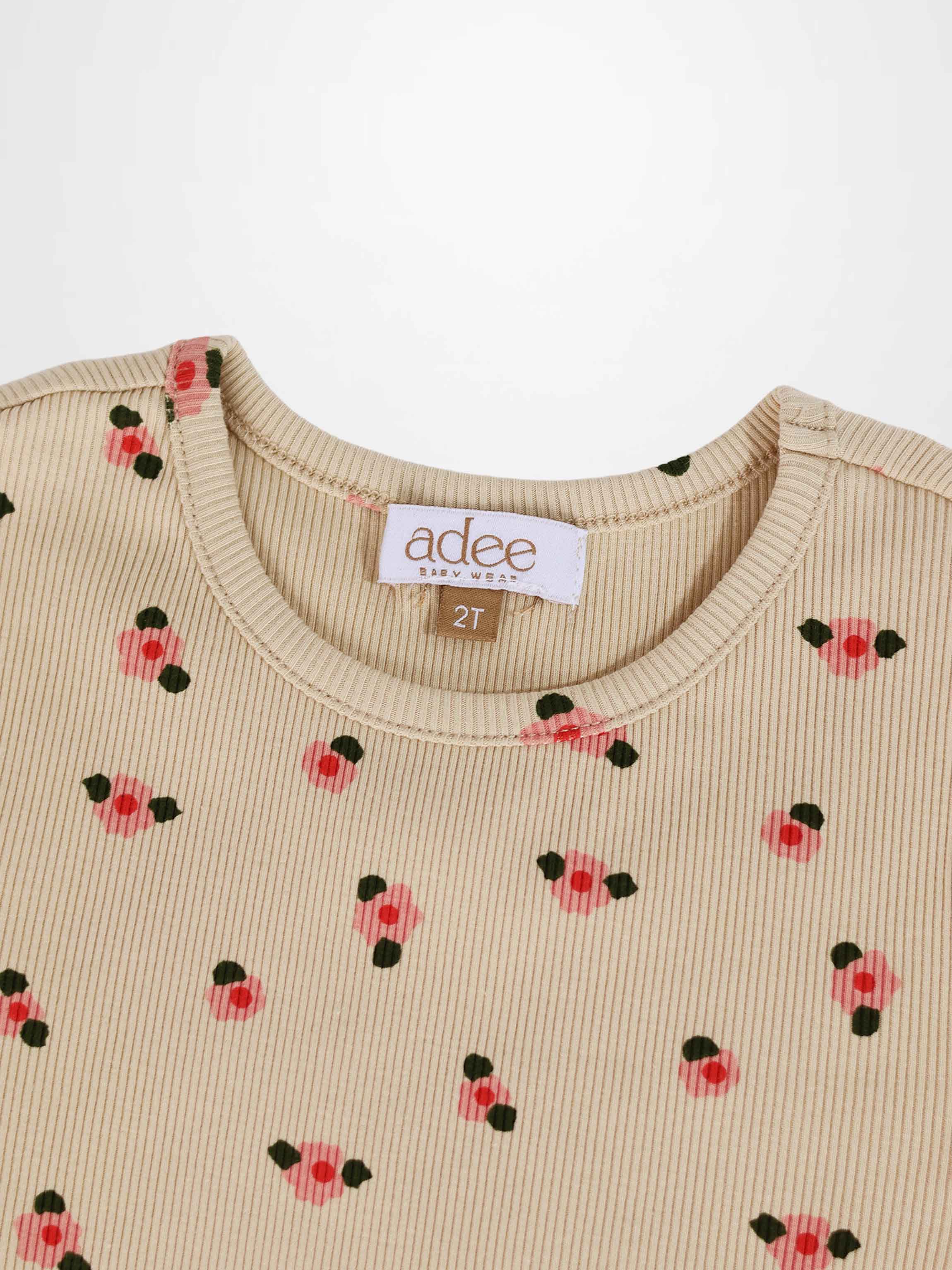 Tan Floral T-shirt - Short Sleeve