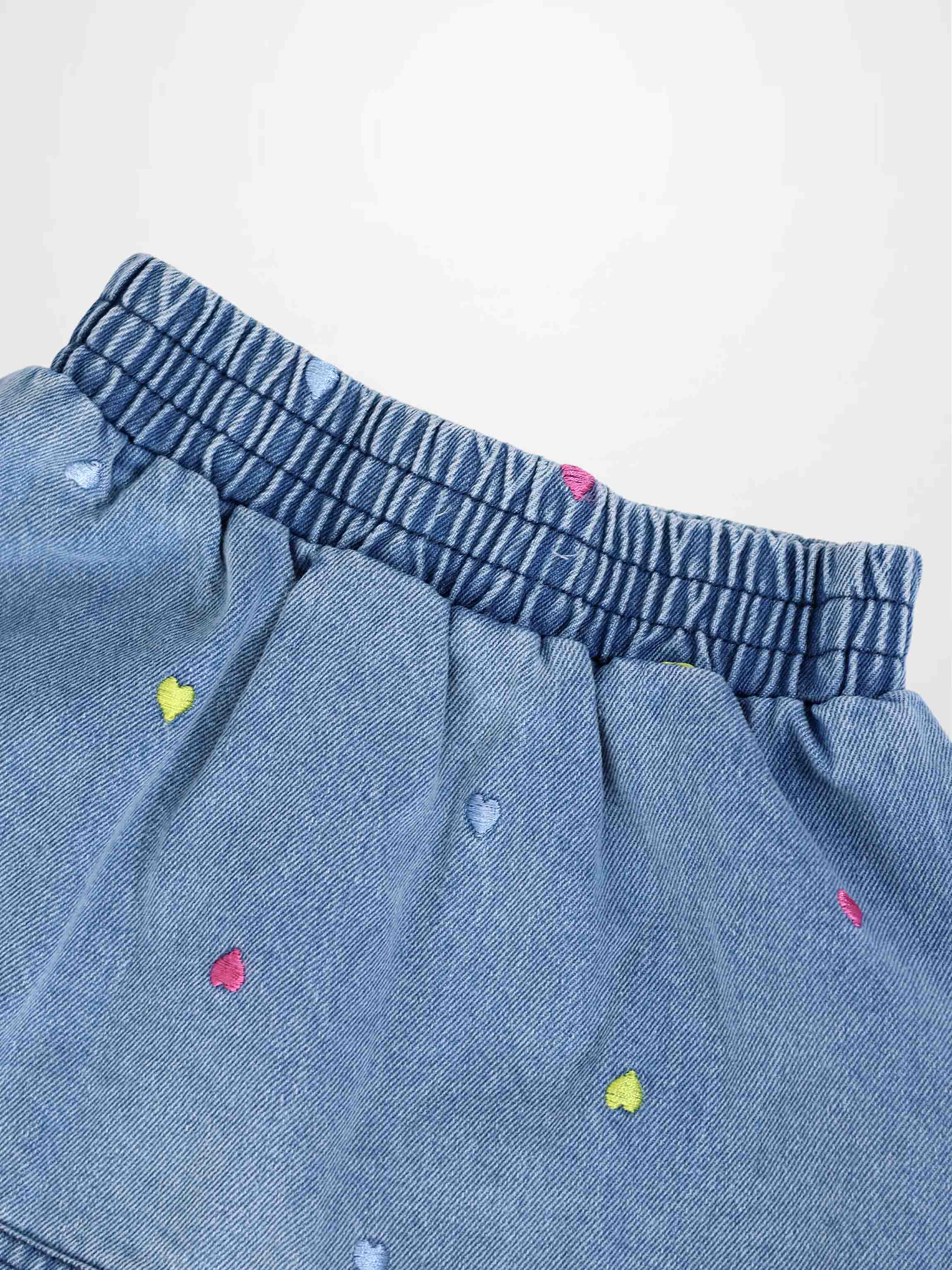 Embroidered Heart Denim Skirt