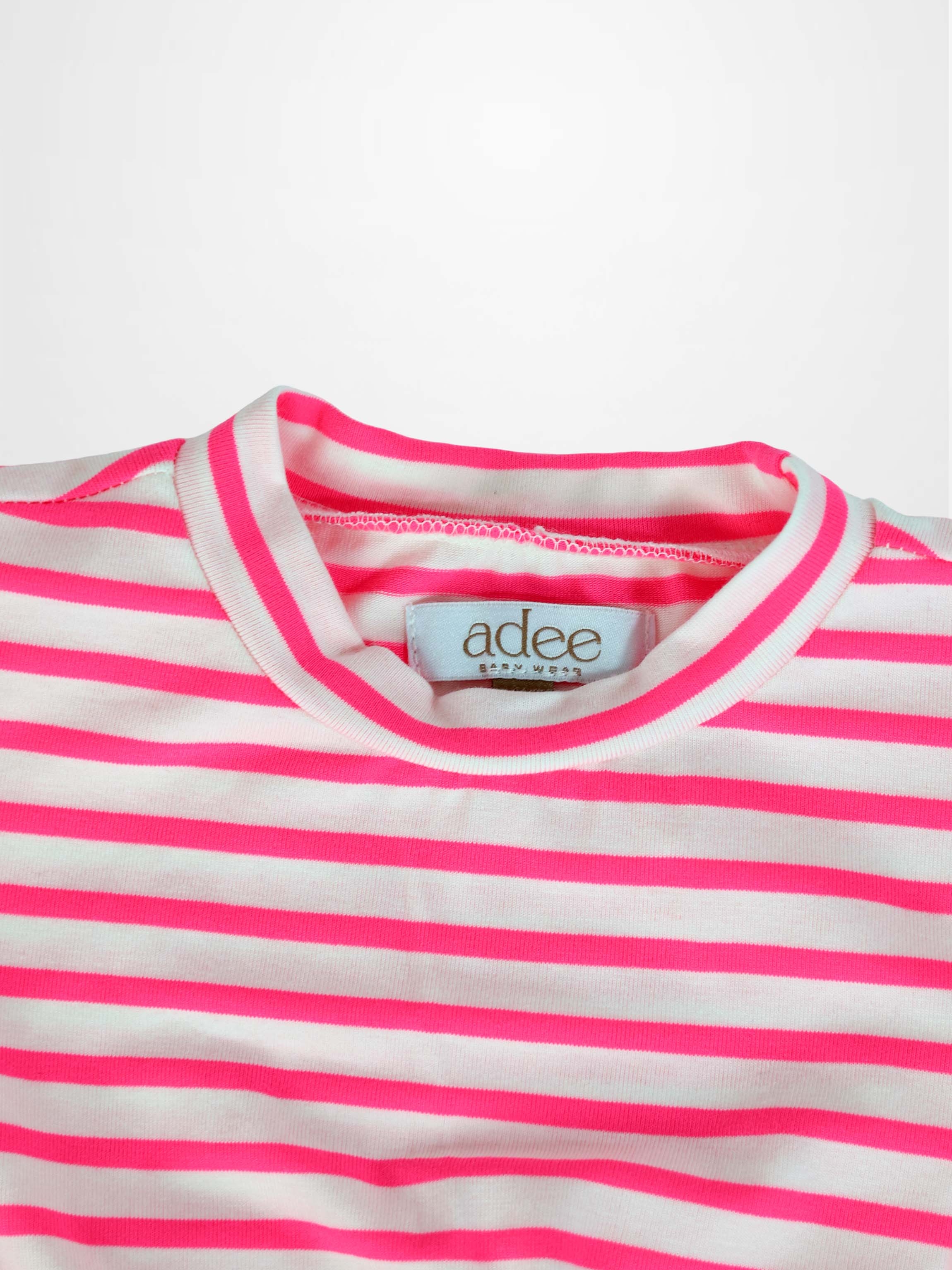 Neon Pink Striped Dress -  Short Sleeve