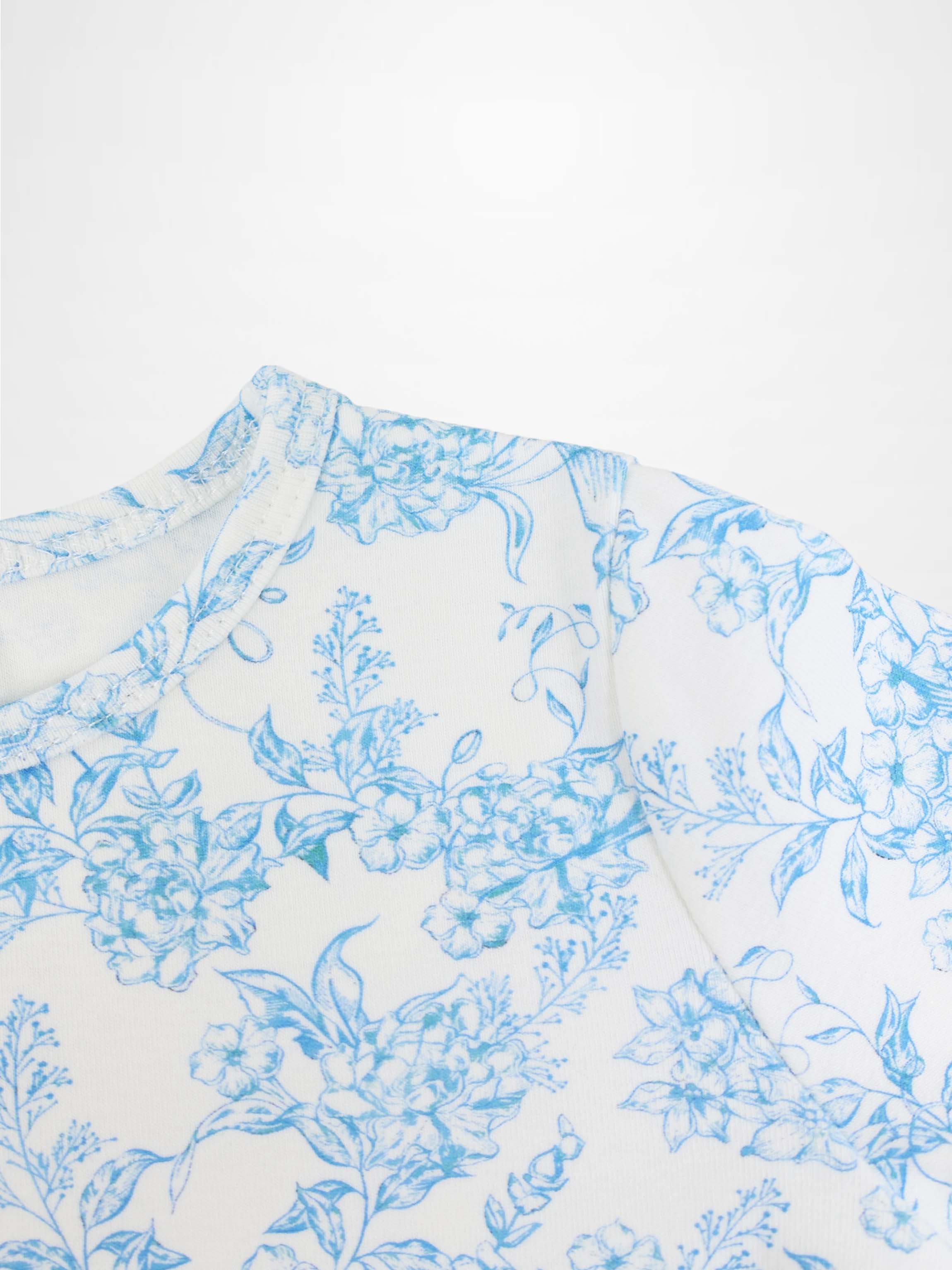 Blue Flowered  3/4 Sleeve T-shirt