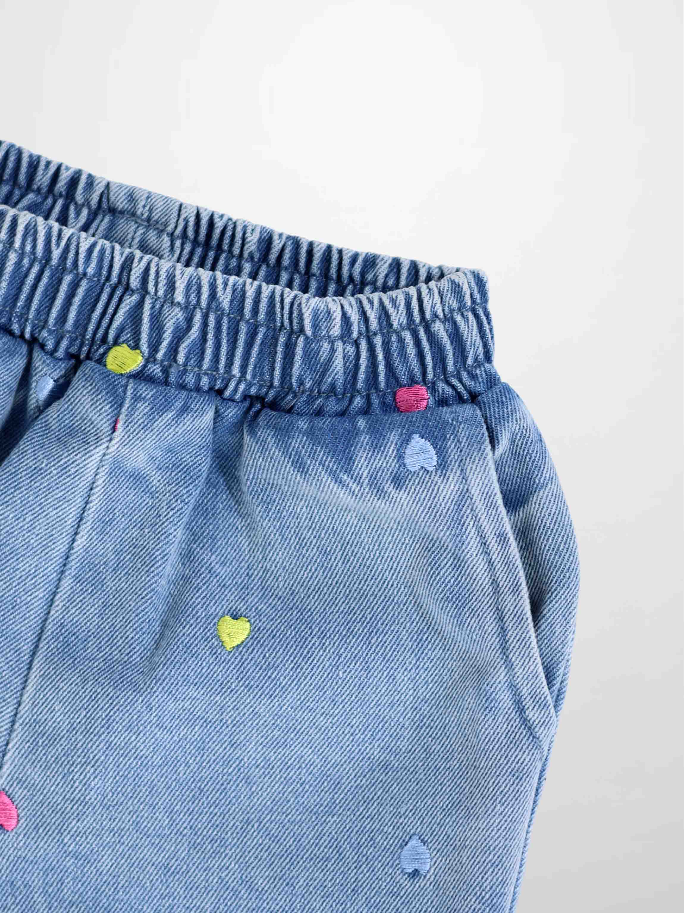 Embroidered Heart Denim Shorts