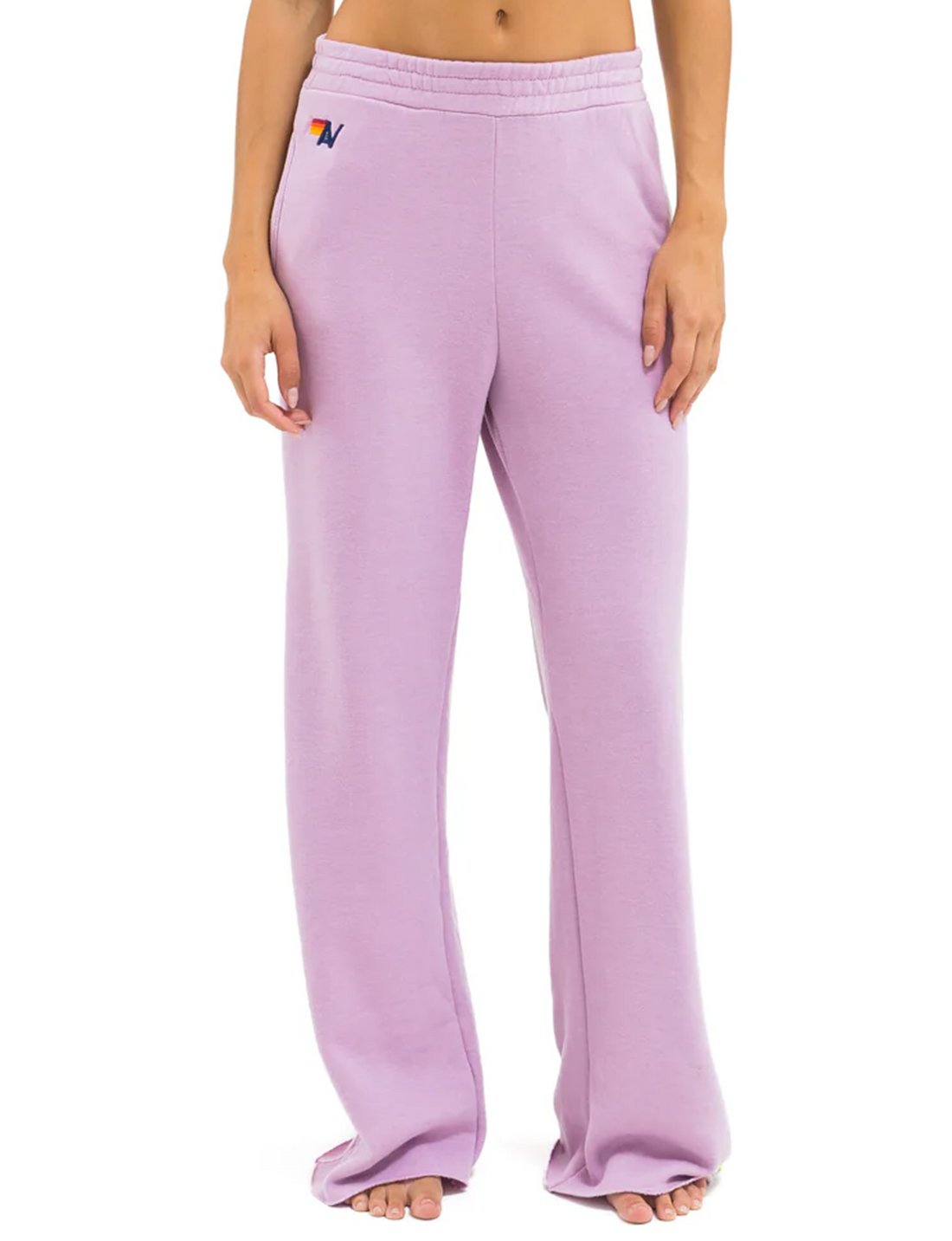 5 Stripe Wide Leg Pocket Sweatpants, Mauve/White Neon