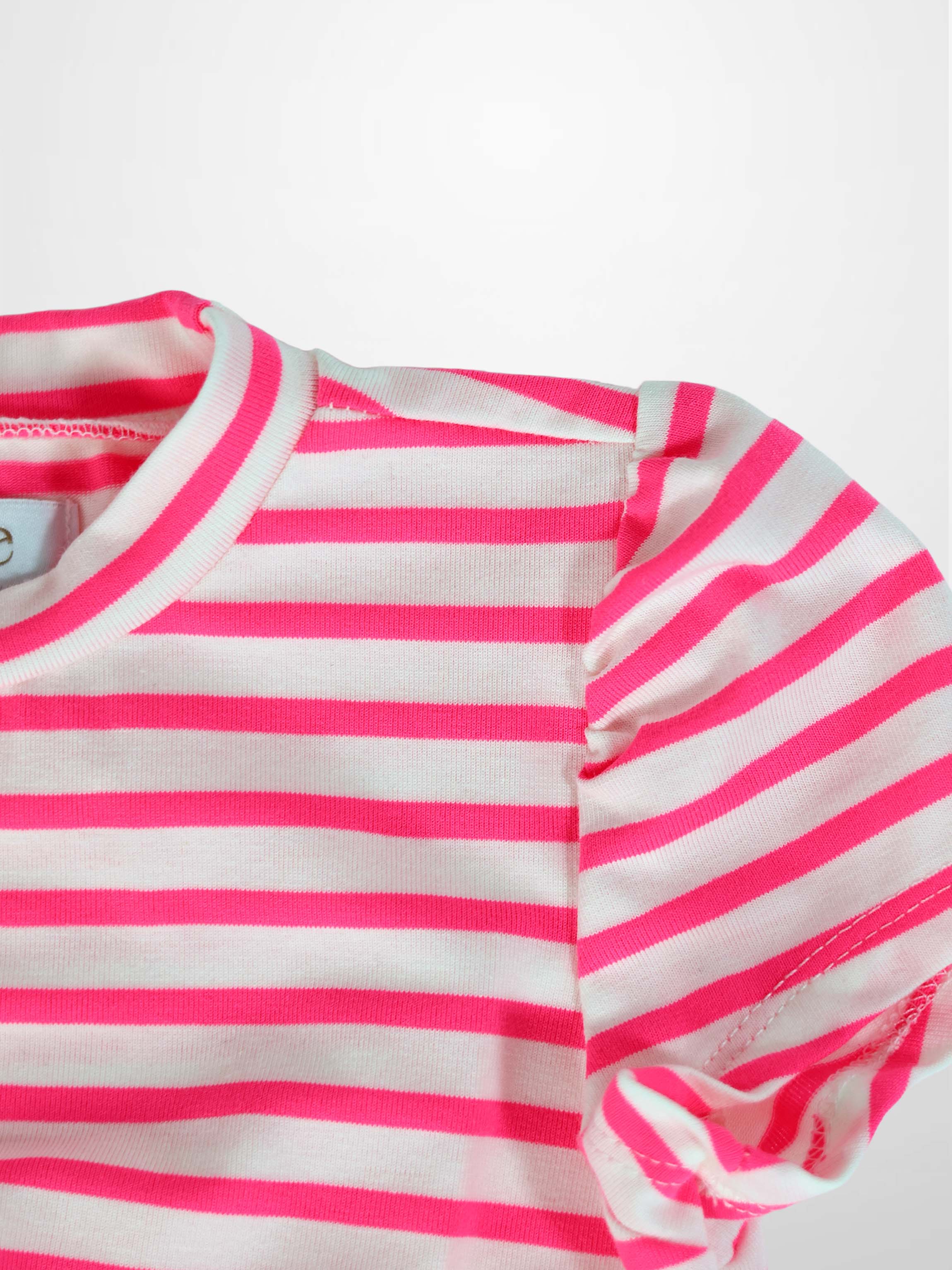 Neon Pink Striped Dress -  Short Sleeve