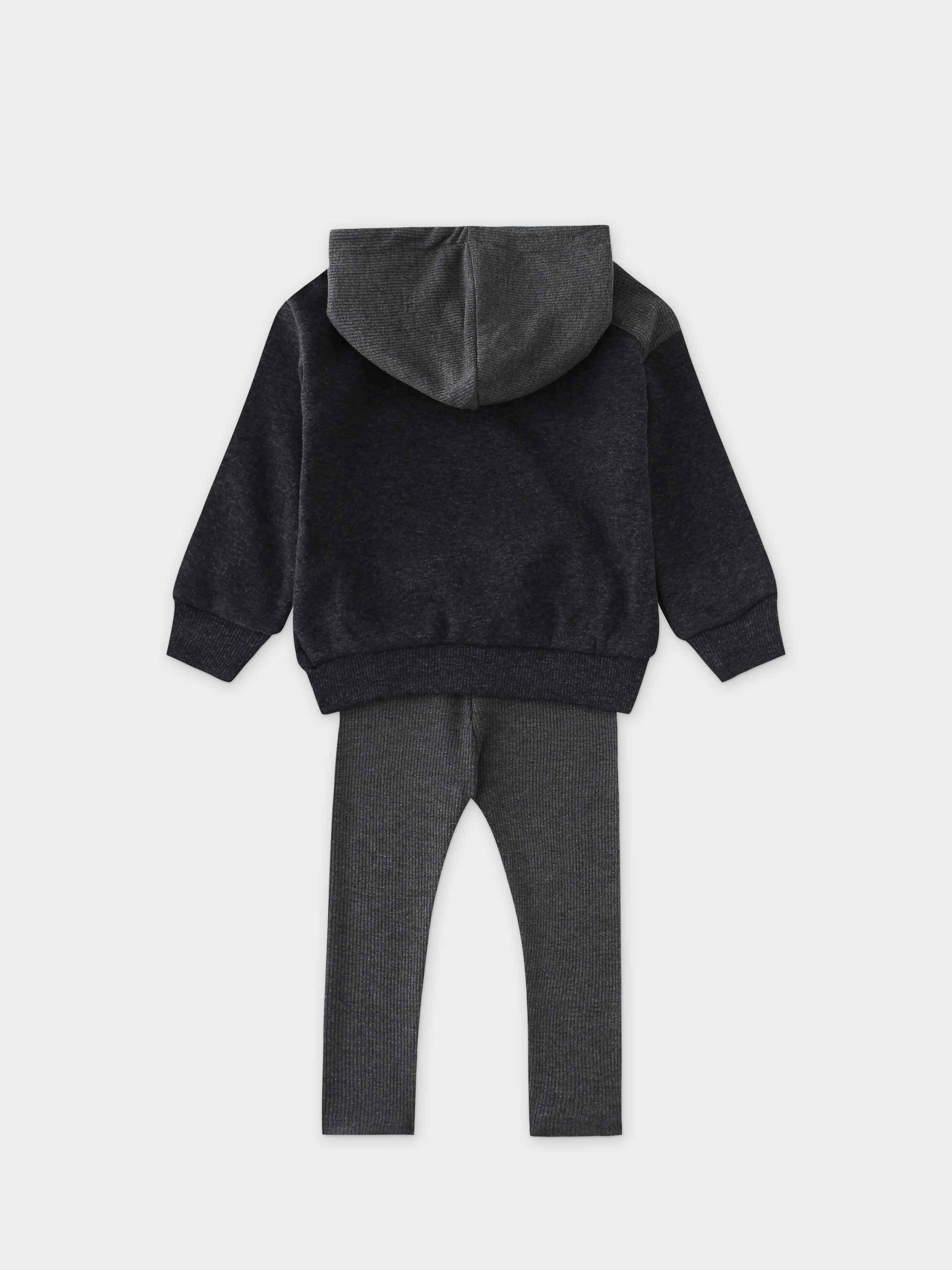 Hoody Sweatshirt Set with Leggings and Embroidered Cherry- Heather Grey