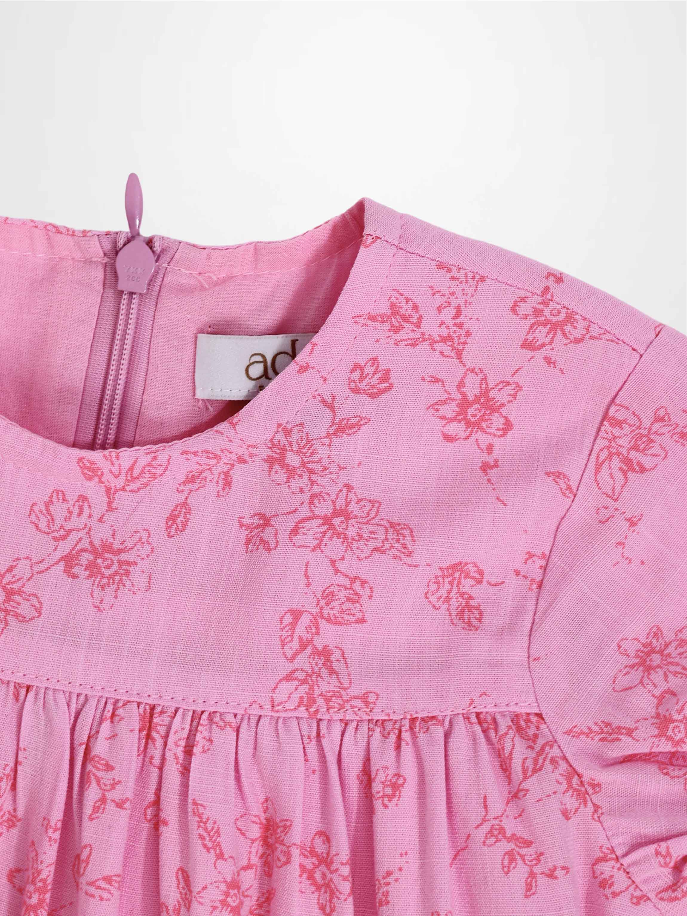 Pink Flower Dress - Short Sleeve