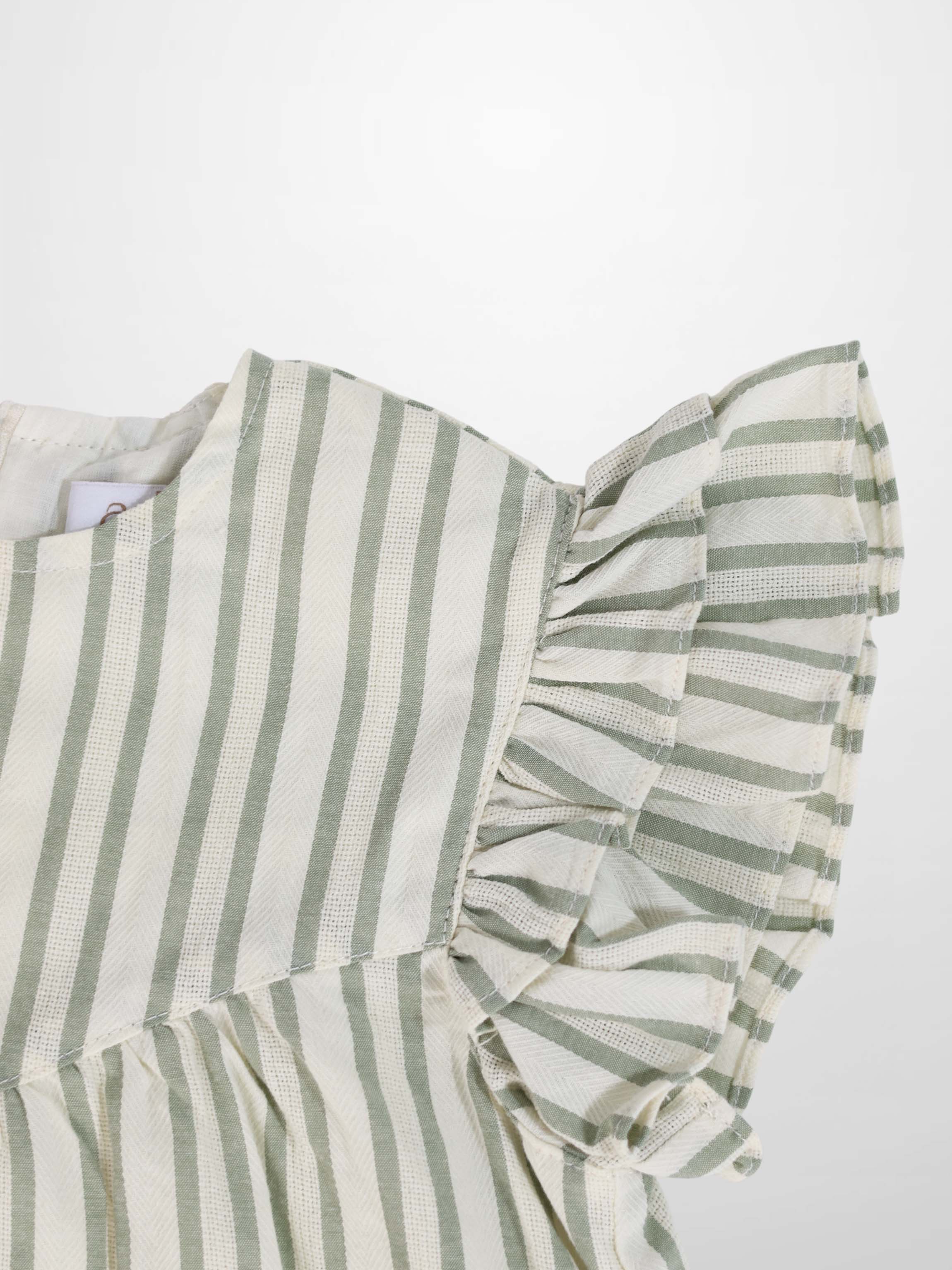 Green Striped Ruffled Shirt & Bloomers Set