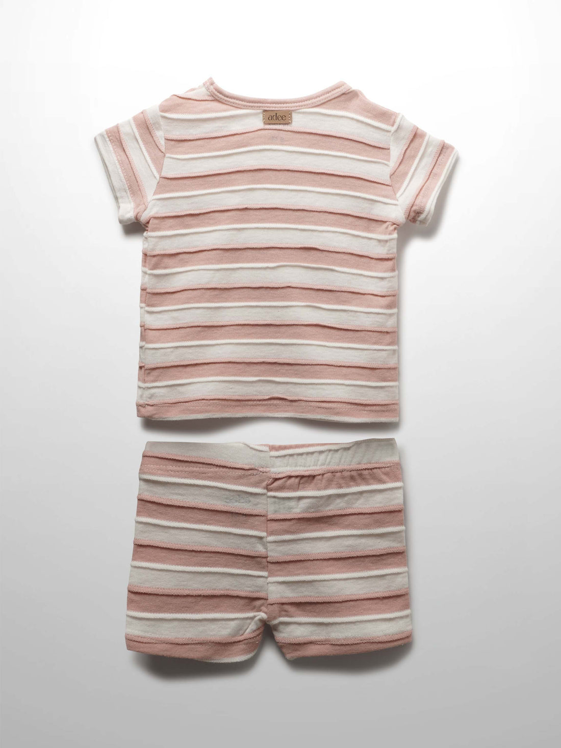 Striped Textured Short Set- Pink